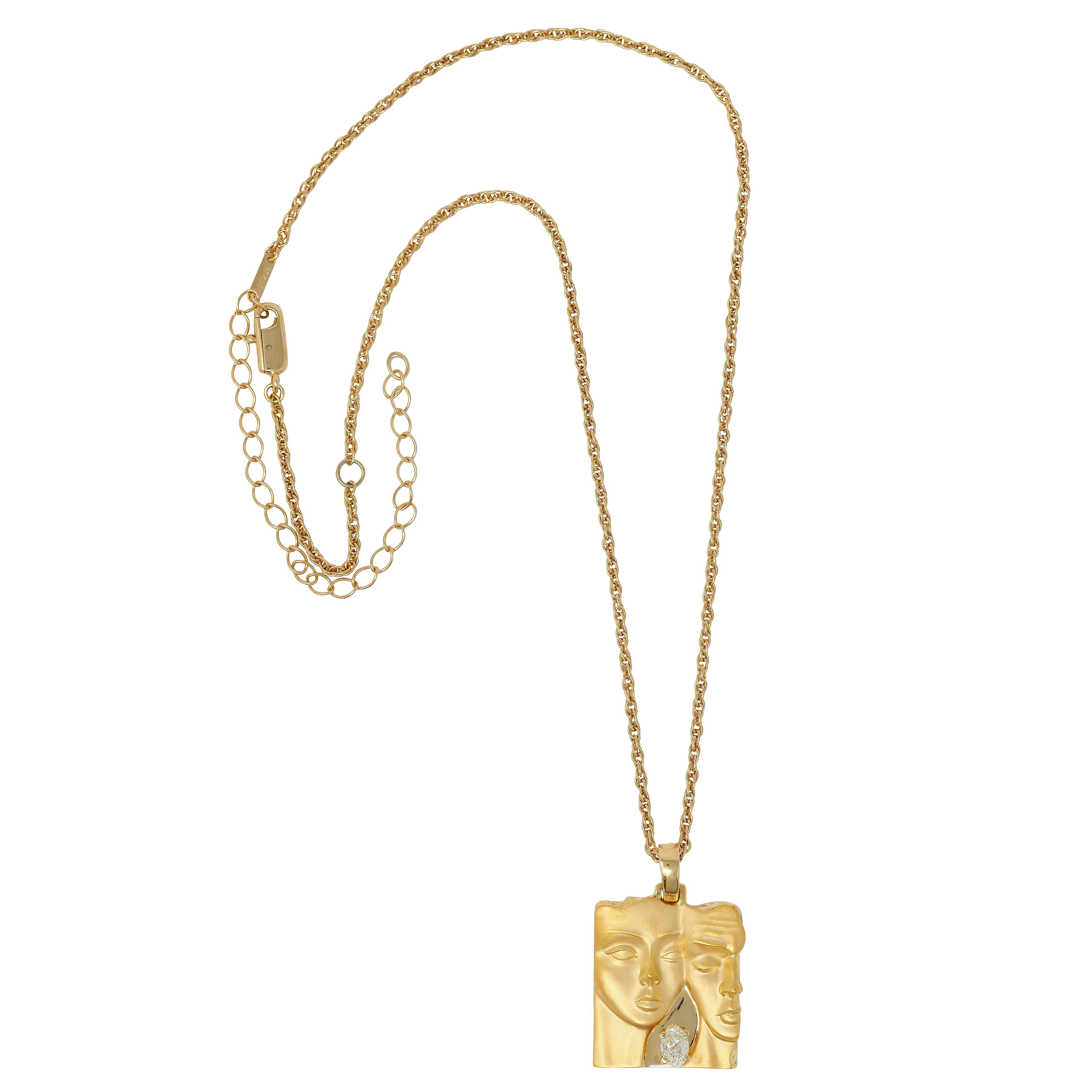 Carrera y Carrera Diamond 18 Karat Yellow Gold Adam & Eve Pendant Necklace In Excellent Condition For Sale In Philadelphia, PA