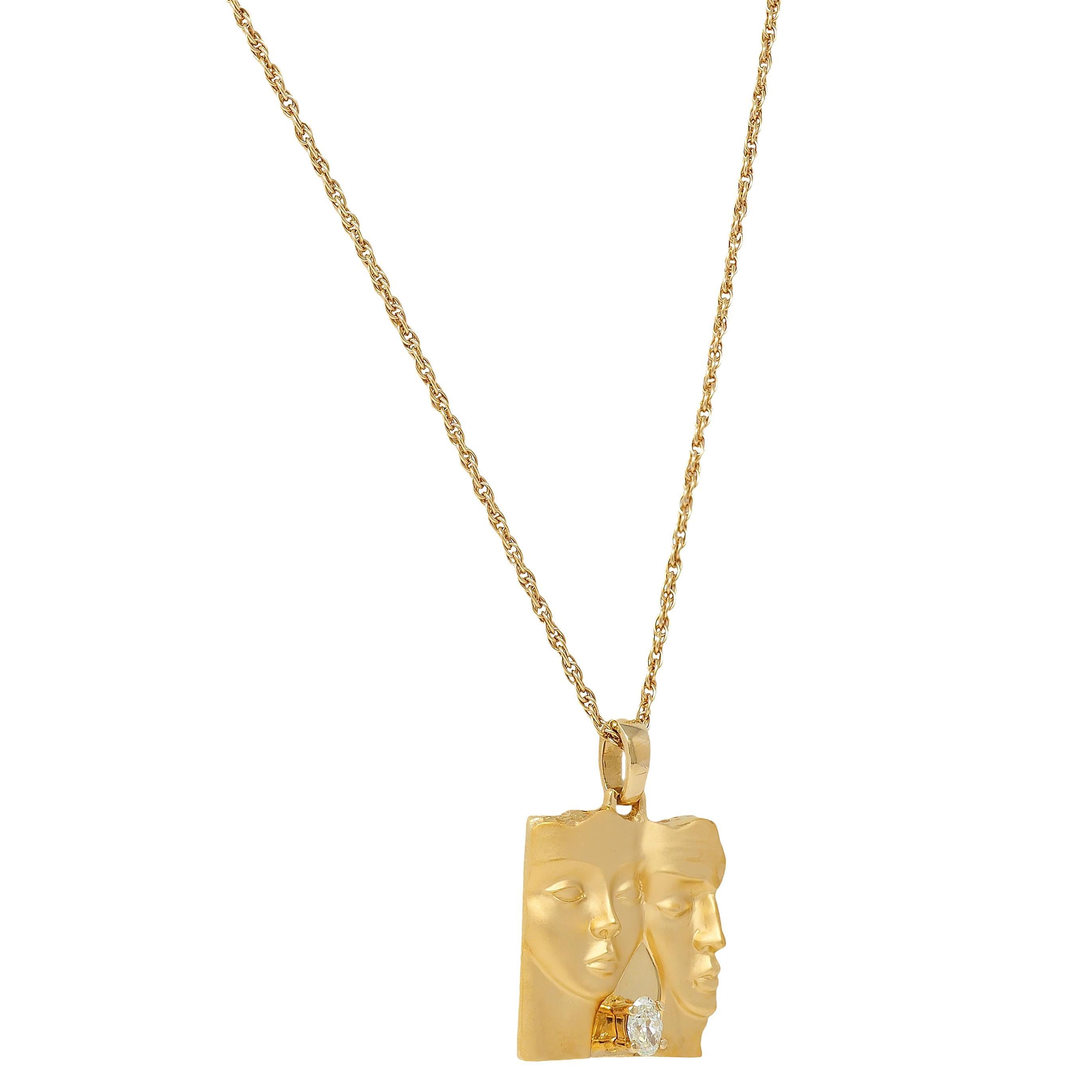 Women's or Men's Carrera y Carrera Diamond 18 Karat Yellow Gold Adam & Eve Pendant Necklace For Sale