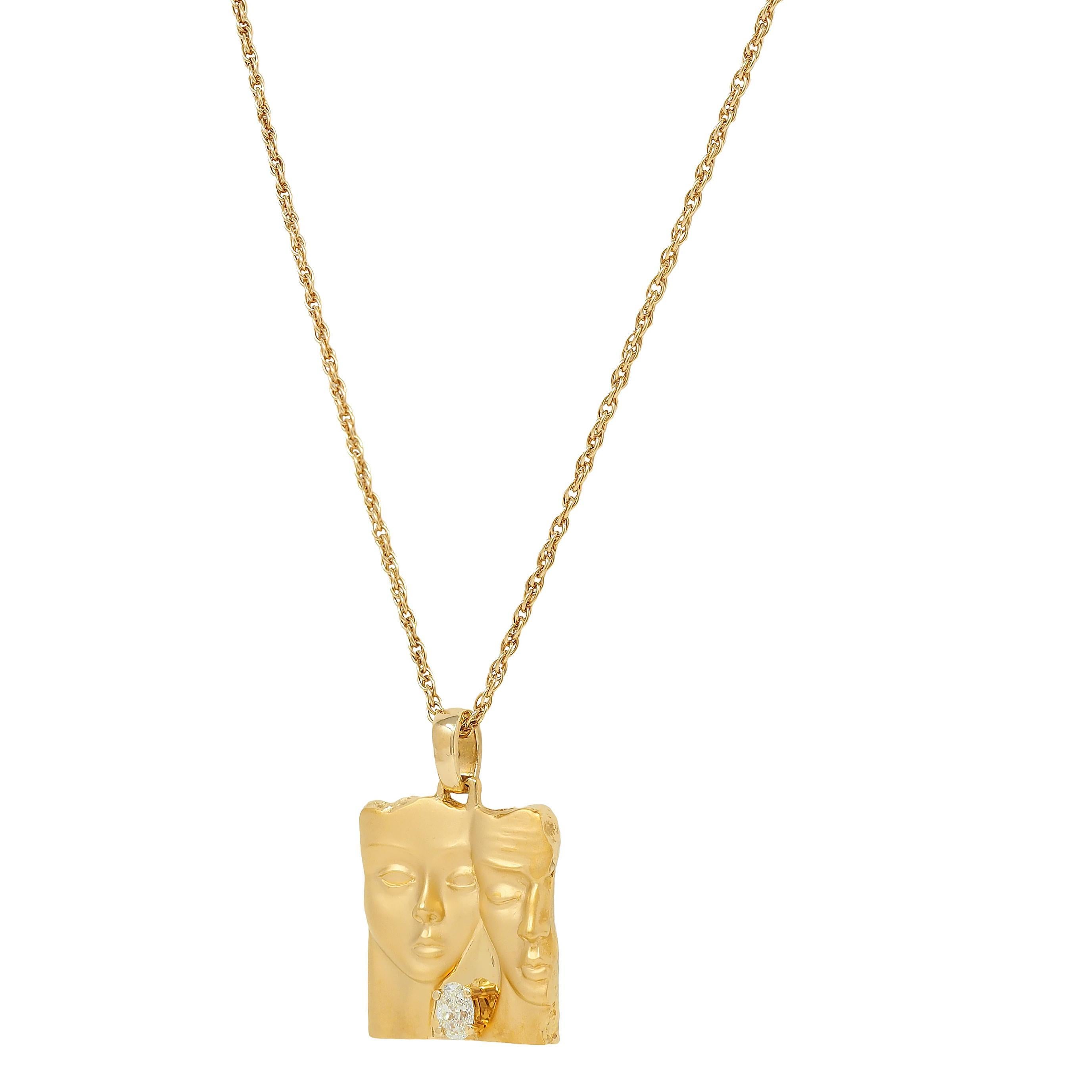 Carrera y Carrera Diamond 18 Karat Yellow Gold Adam & Eve Pendant Necklace For Sale 2