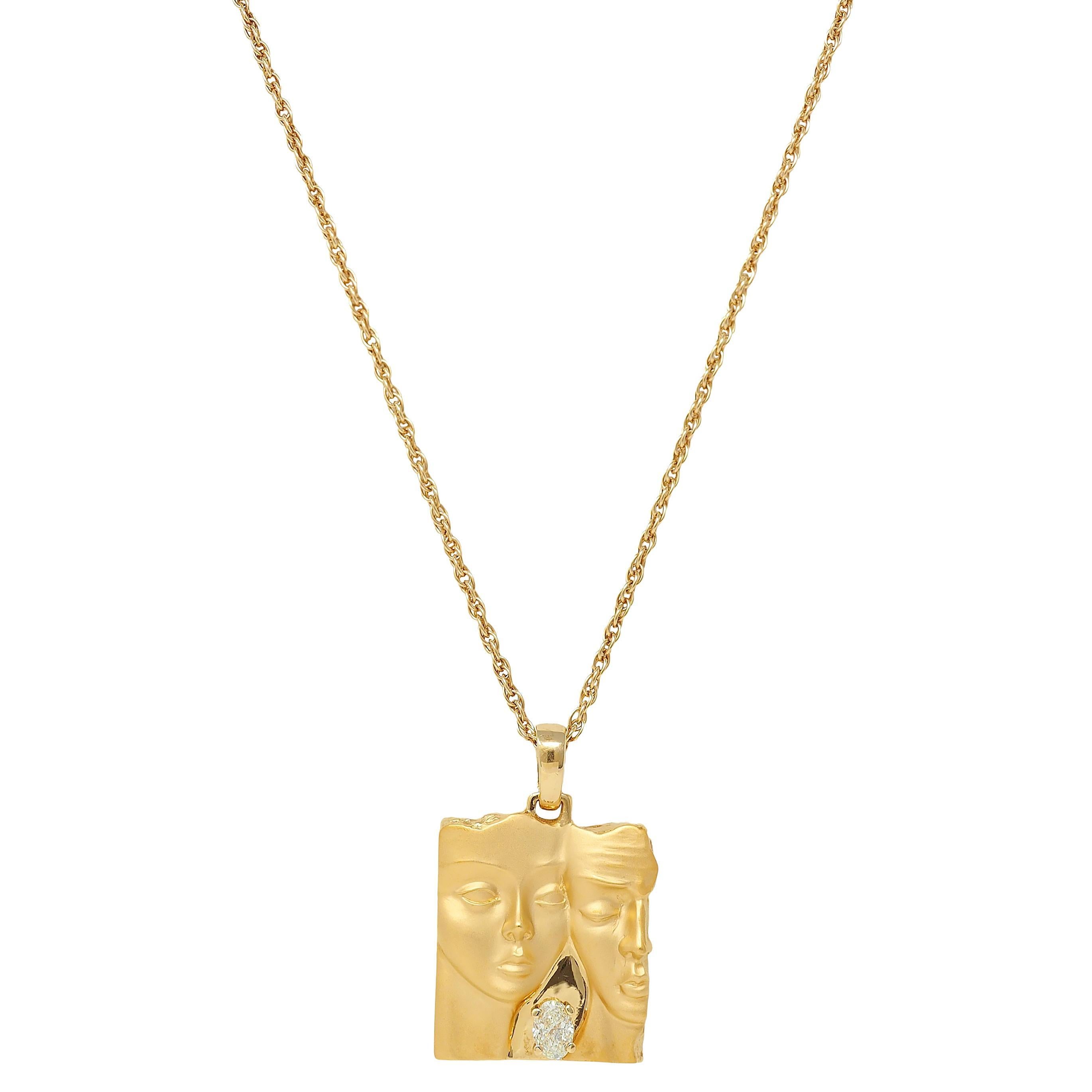 Carrera y Carrera Diamond 18 Karat Yellow Gold Adam & Eve Pendant Necklace