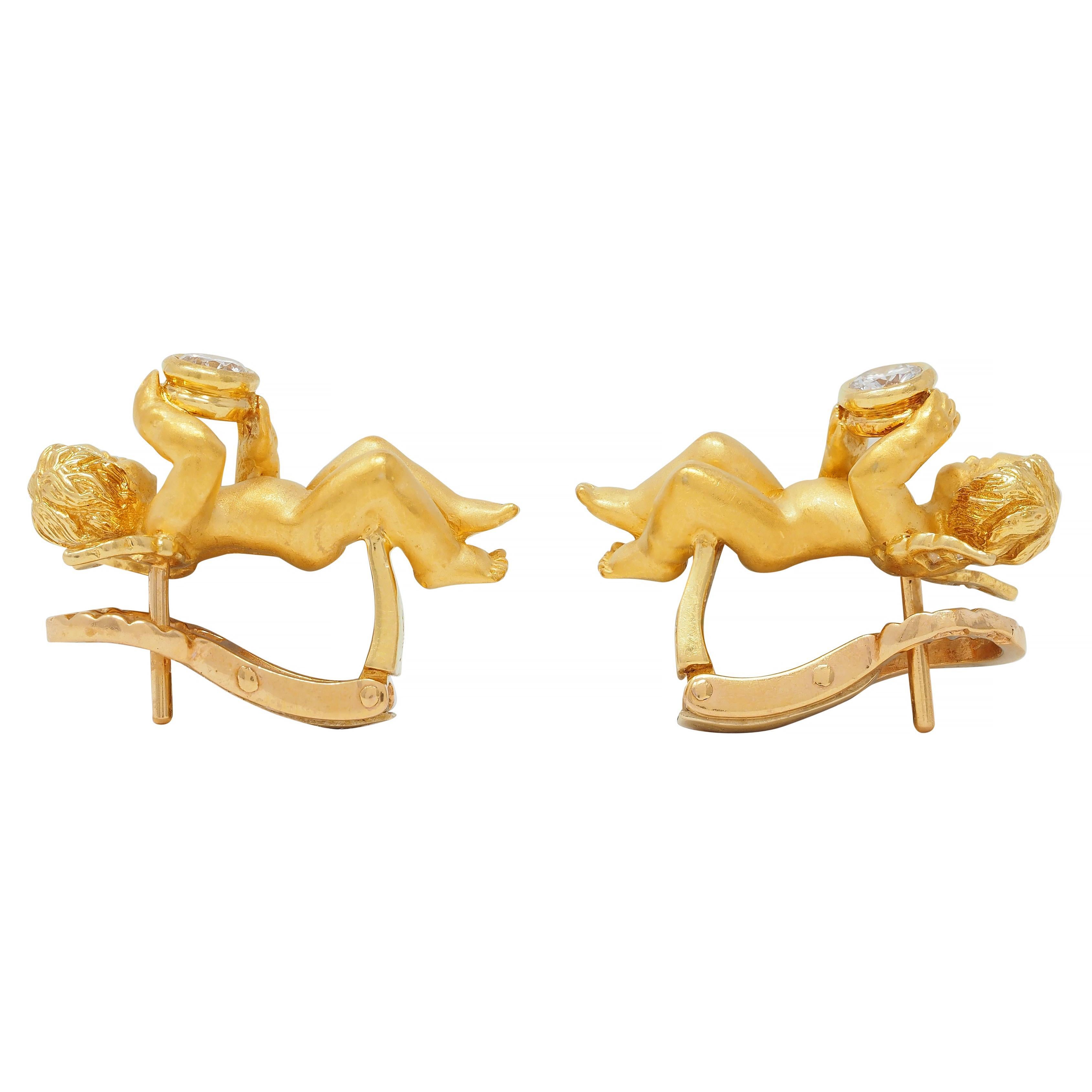 Carrera Y Carrera Diamond 18 Karat Yellow Gold Cherub Angel Earrings 5