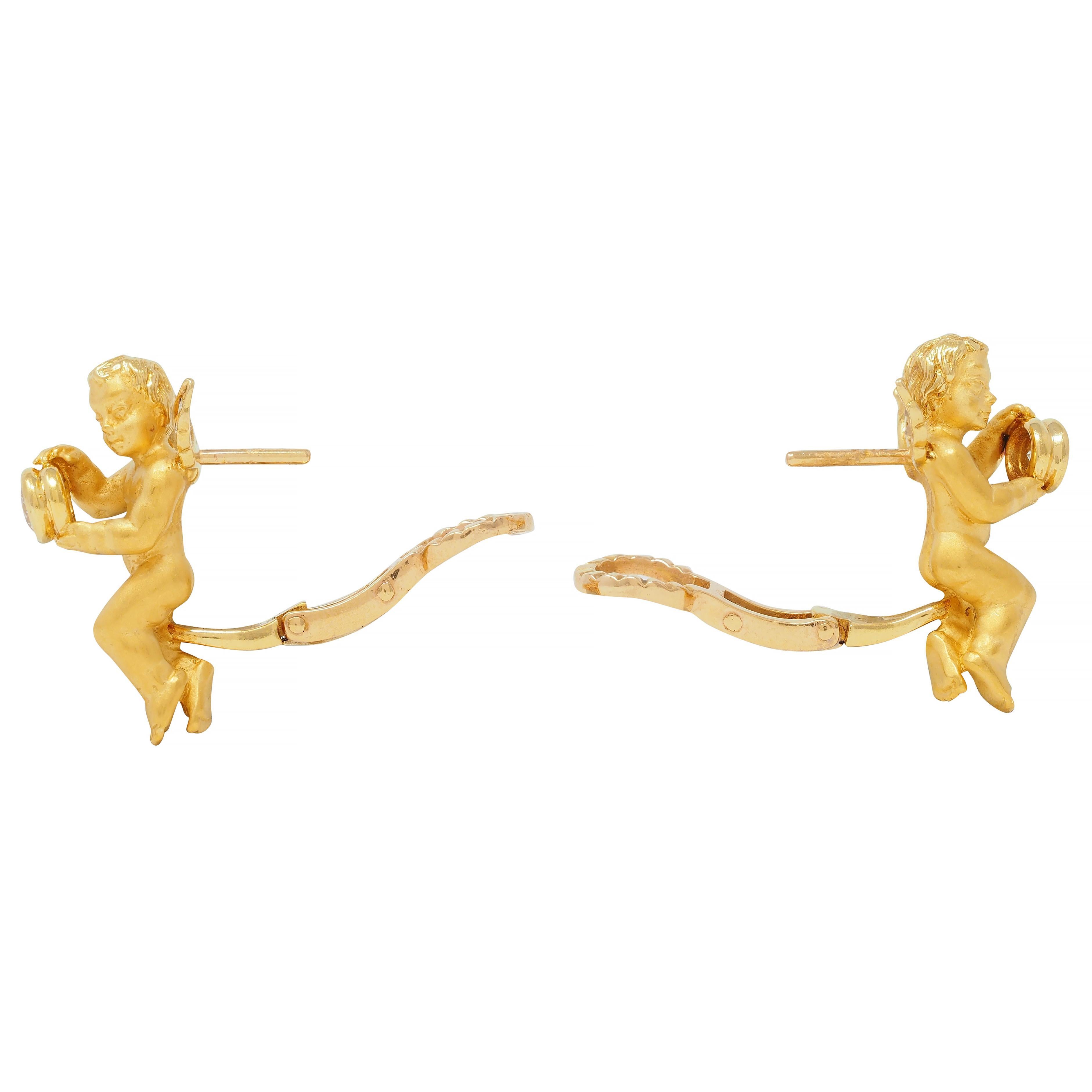 Carrera Y Carrera Diamond 18 Karat Yellow Gold Cherub Angel Earrings 4