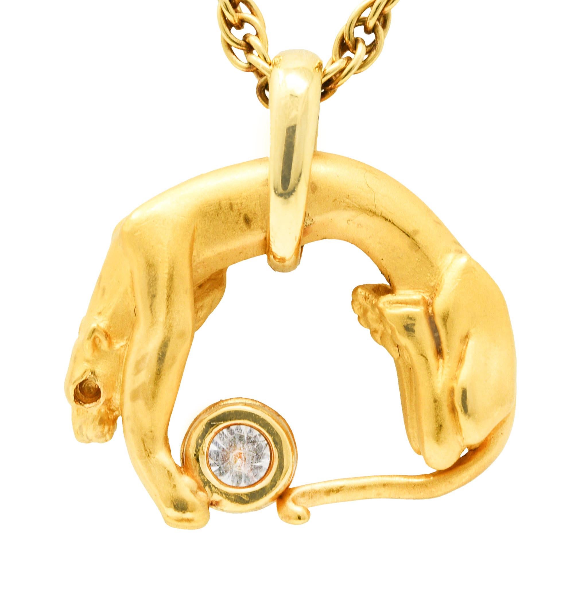 Contemporary Carrera Y Carrera Diamond 18 Karat Yellow Gold Panther Pendant Necklace