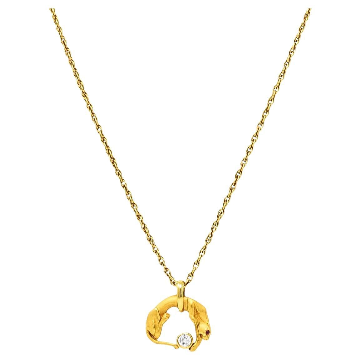 Carrera Y Carrera Diamond 18 Karat Yellow Gold Panther Pendant Necklace