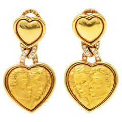 Carrera Y Carrera Diamond 18 Karat Yellow Gold Romeo & Juliet Heart Earrings