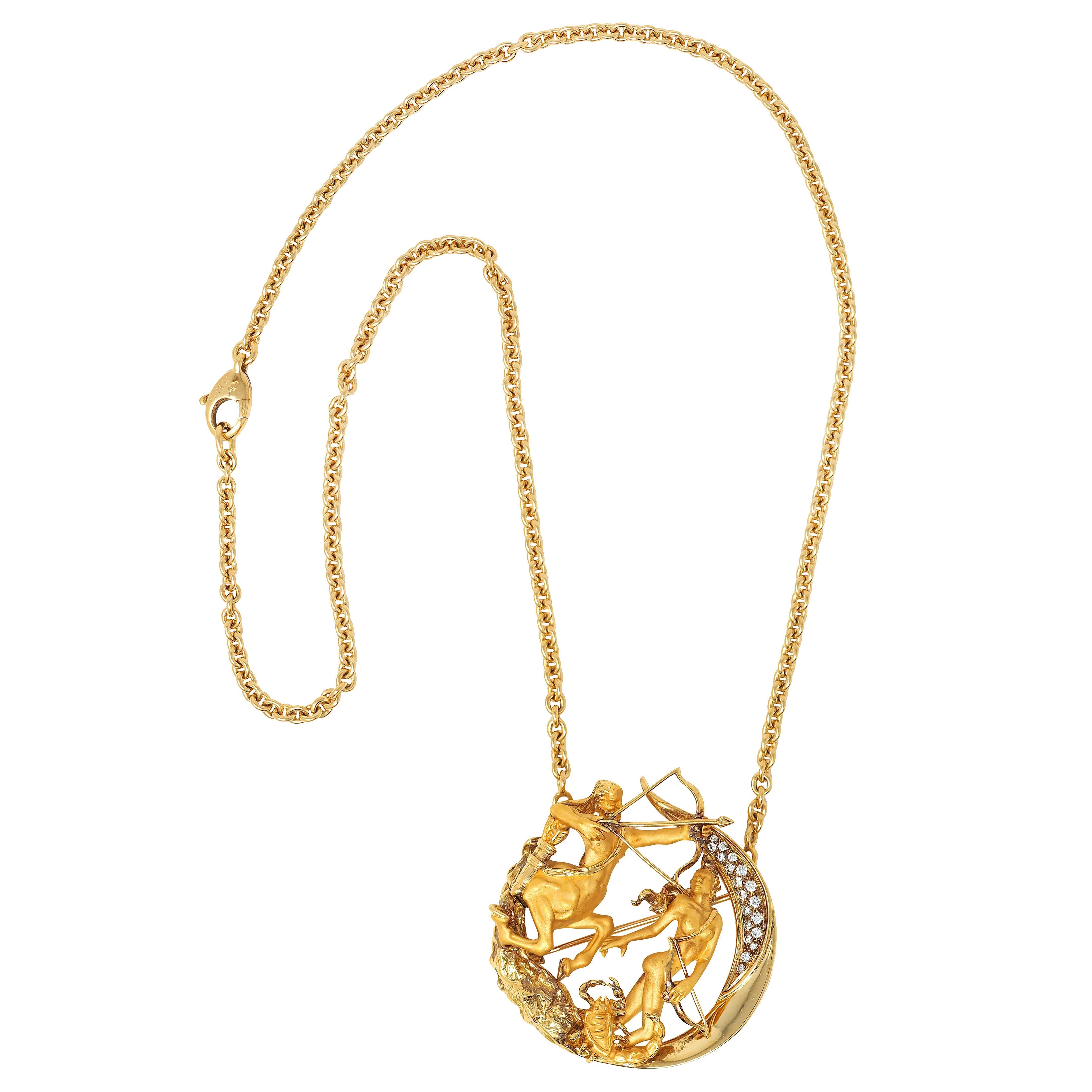Carrera y Carrera Diamond 18 Karat Yellow Gold Sagittarius Necklace Brooch For Sale 5