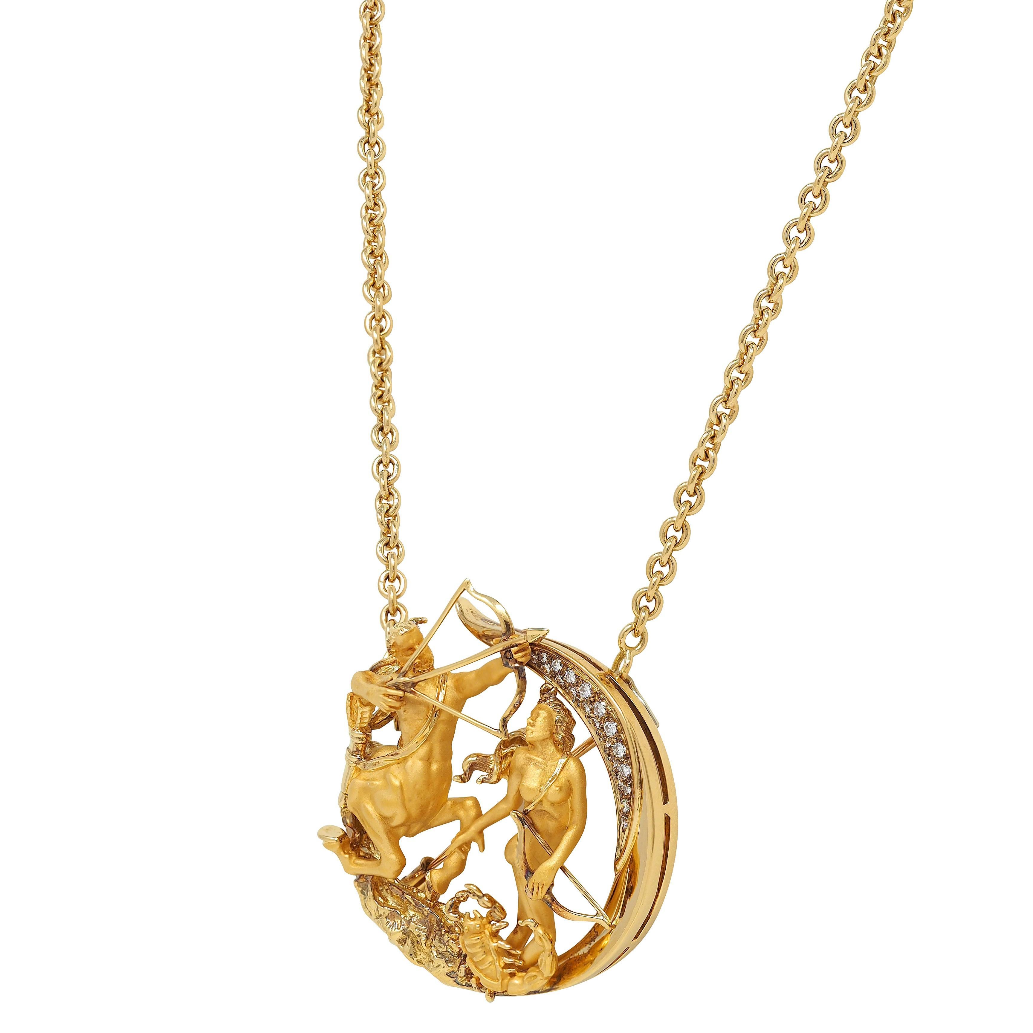Carrera y Carrera Diamond 18 Karat Yellow Gold Sagittarius Necklace Brooch For Sale 3