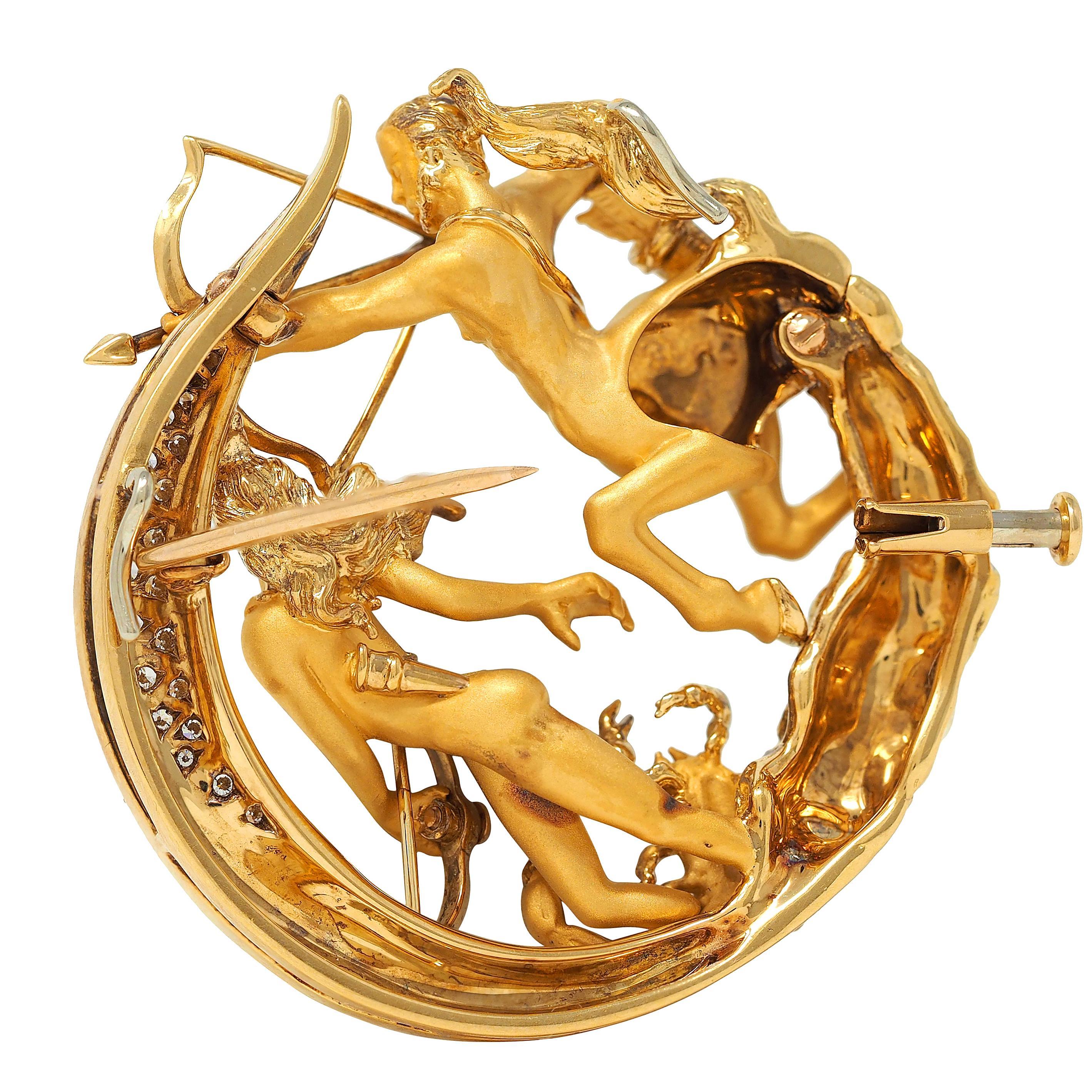 Carrera y Carrera Diamond 18 Karat Yellow Gold Sagittarius Necklace Brooch For Sale 4