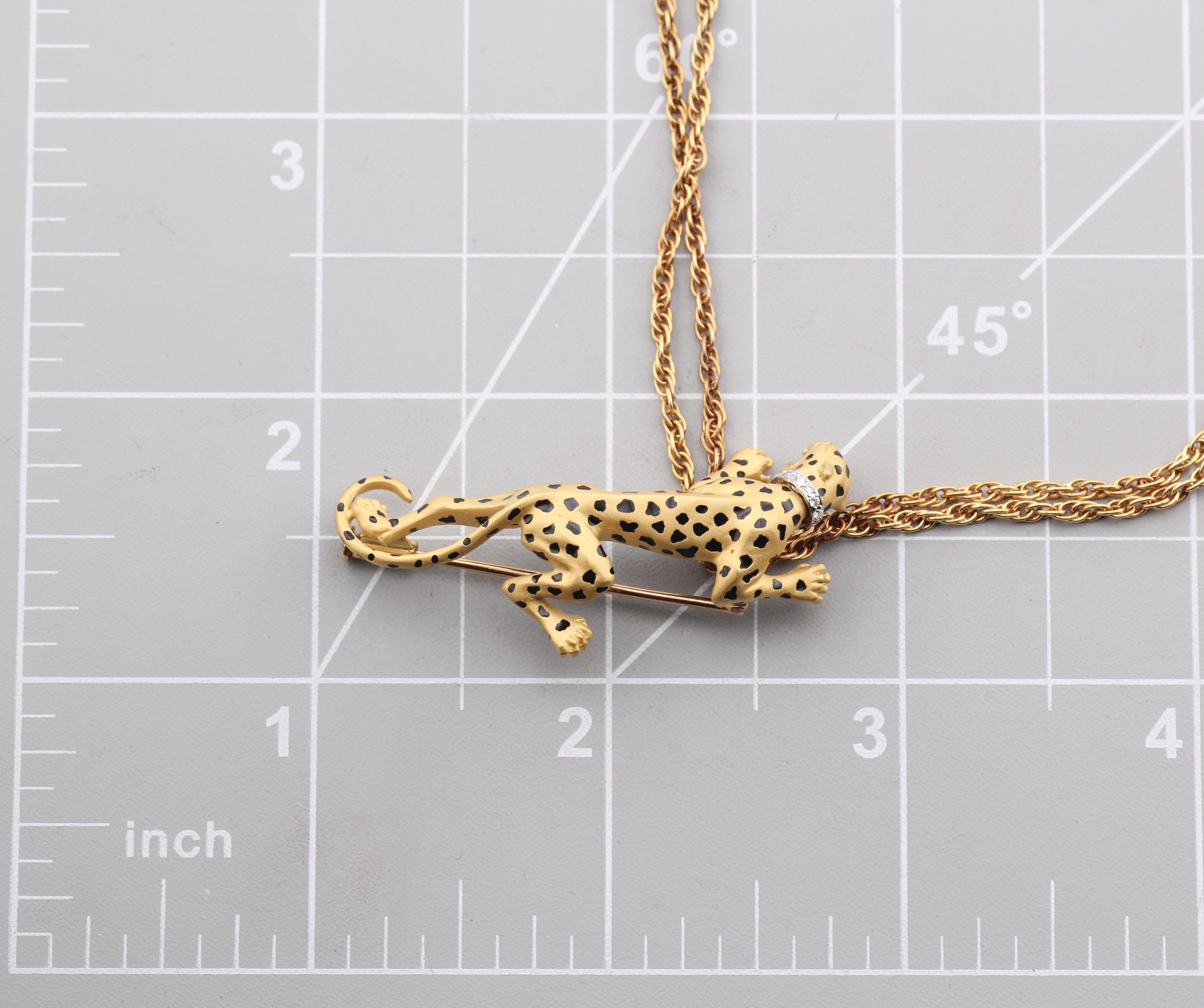 Carrera y Carrera Diamante Oro 18k Smalto Collana Pantera Combinazione Spilla in vendita 7