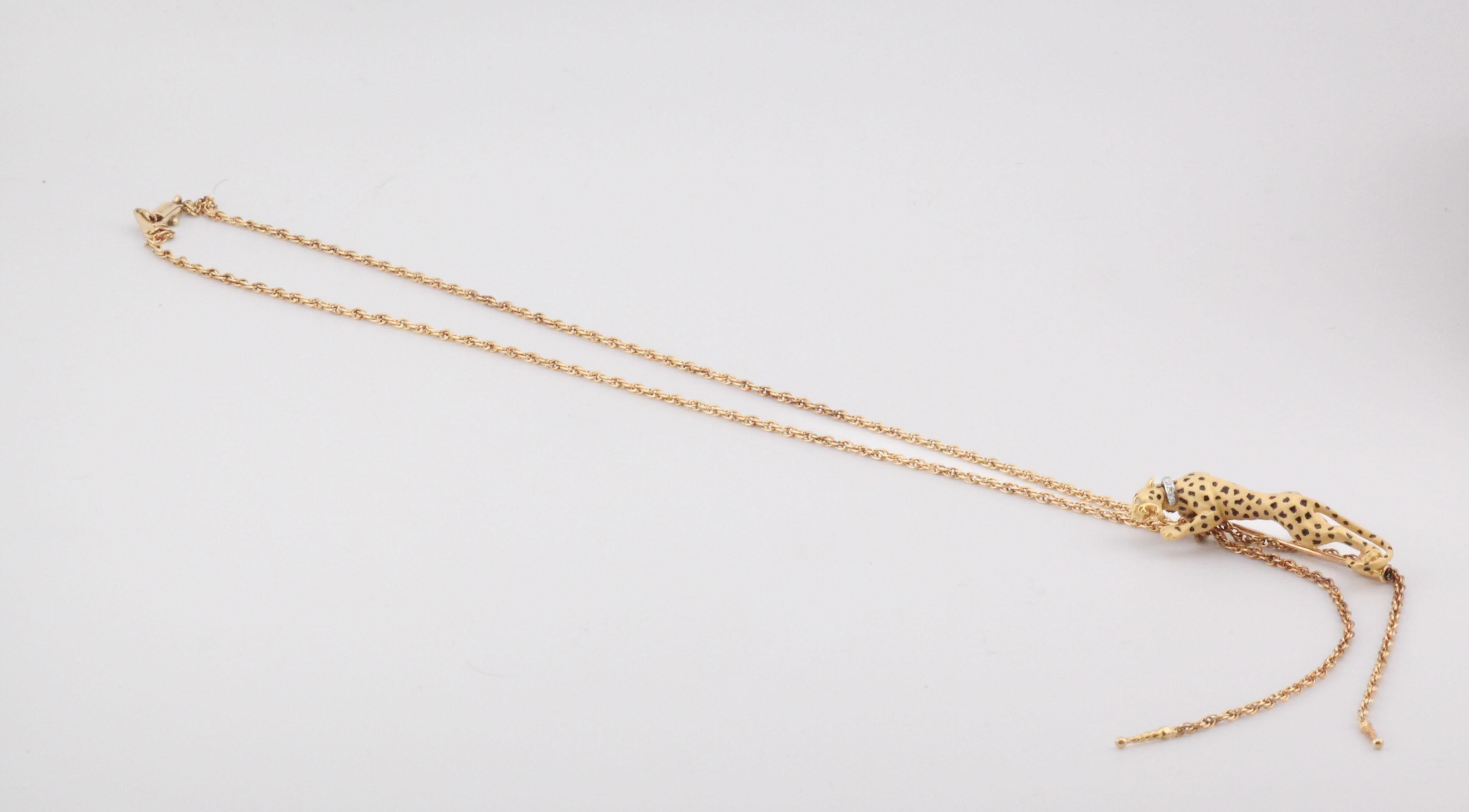 Taglio brillante Carrera y Carrera Diamante Oro 18k Smalto Collana Pantera Combinazione Spilla in vendita