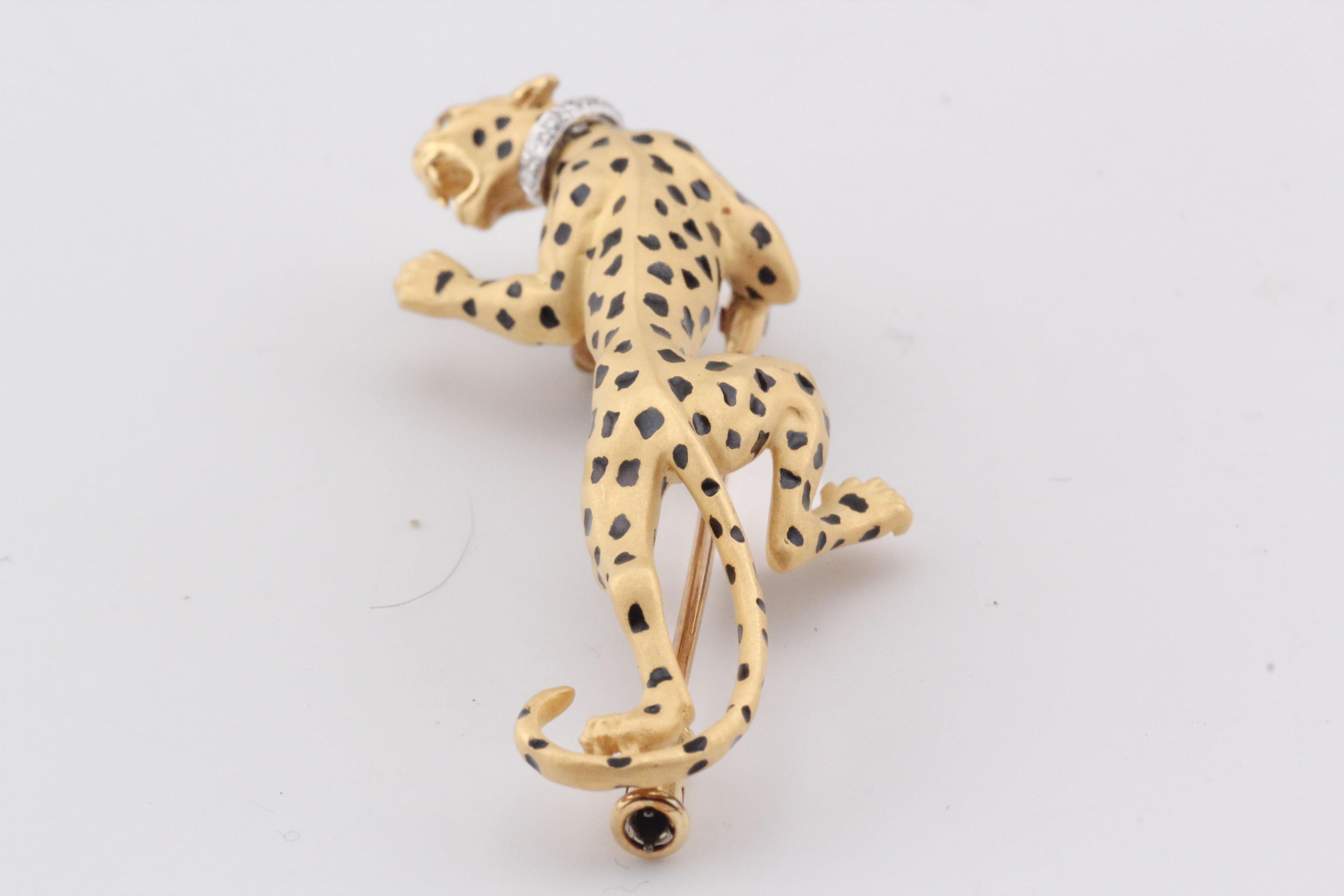 Carrera y Carrera Diamante Oro 18k Smalto Collana Pantera Combinazione Spilla in vendita 2