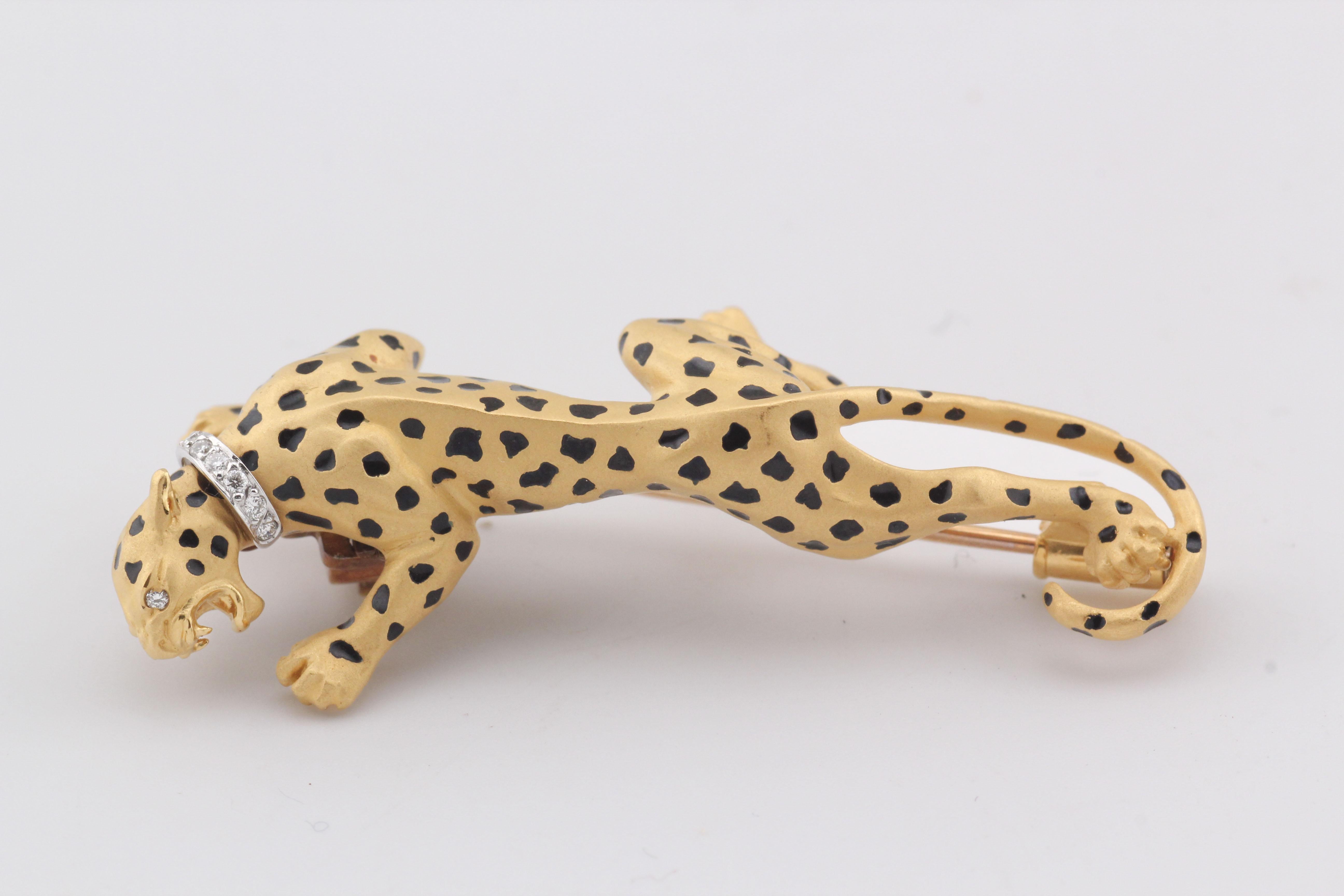 Carrera y Carrera Diamante Oro 18k Smalto Collana Pantera Combinazione Spilla in vendita 3
