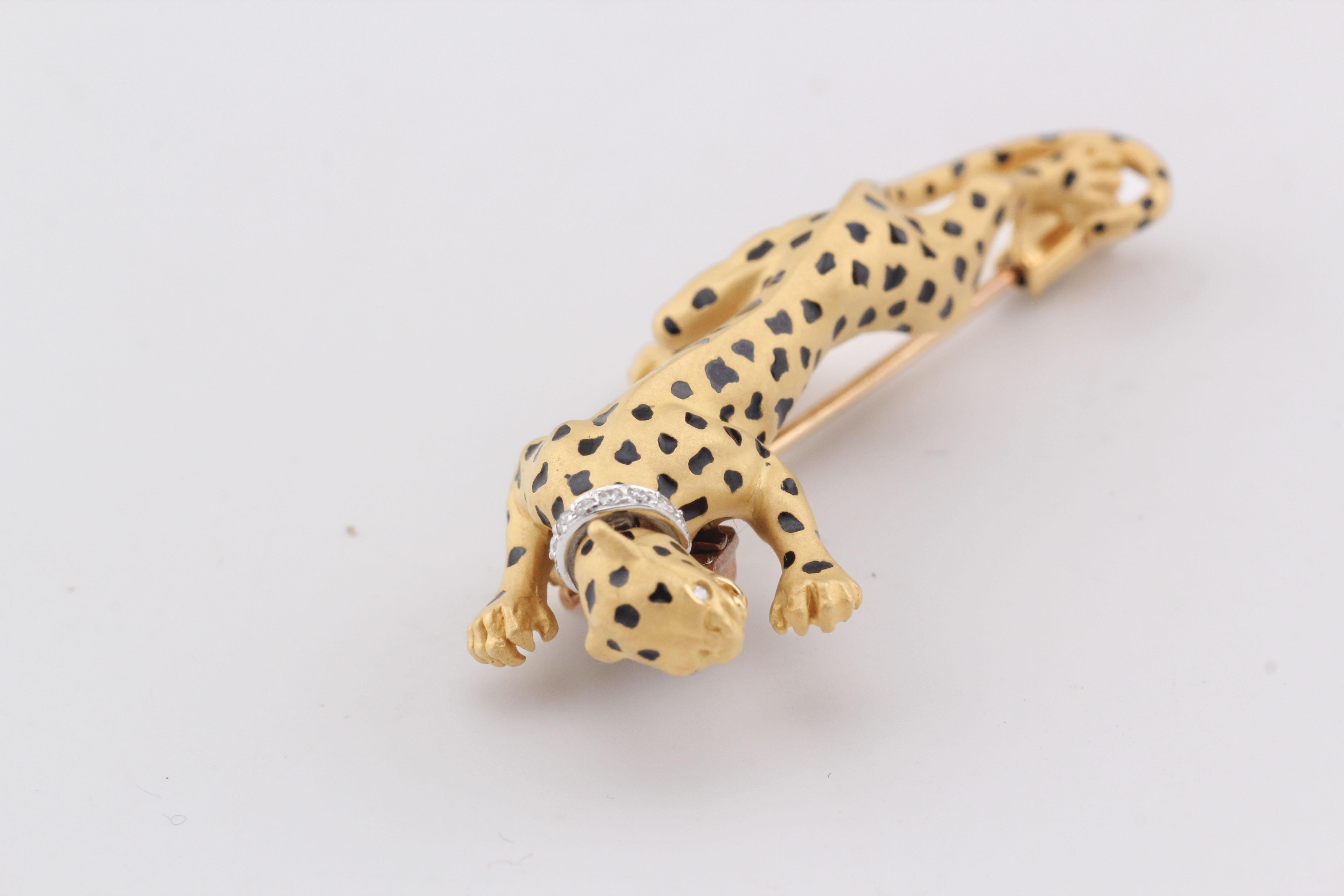 Carrera y Carrera Diamante Oro 18k Smalto Collana Pantera Combinazione Spilla in vendita 4