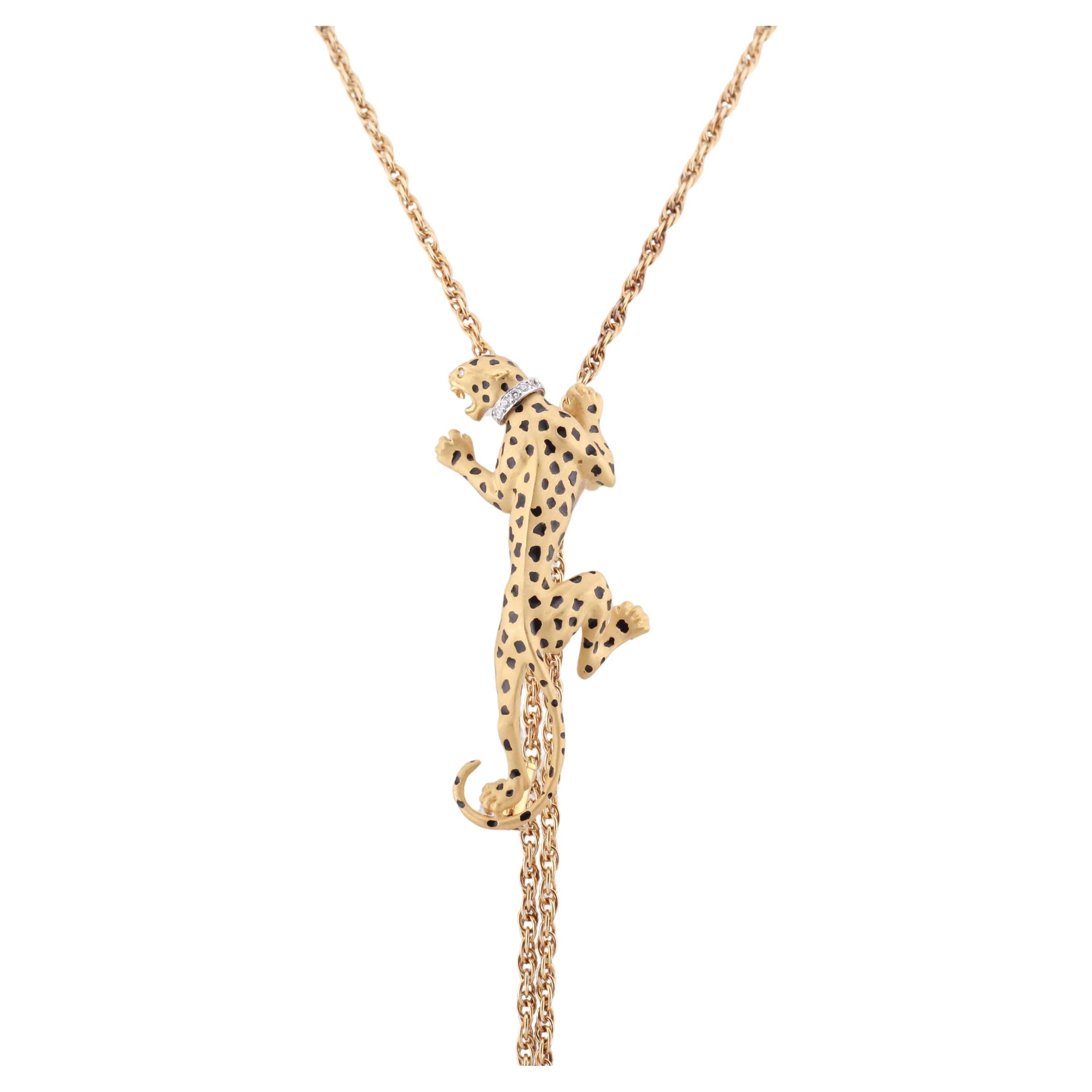 Carrera y Carrera Diamond 18k Gold Enamel Panther Necklace Brooch Combination