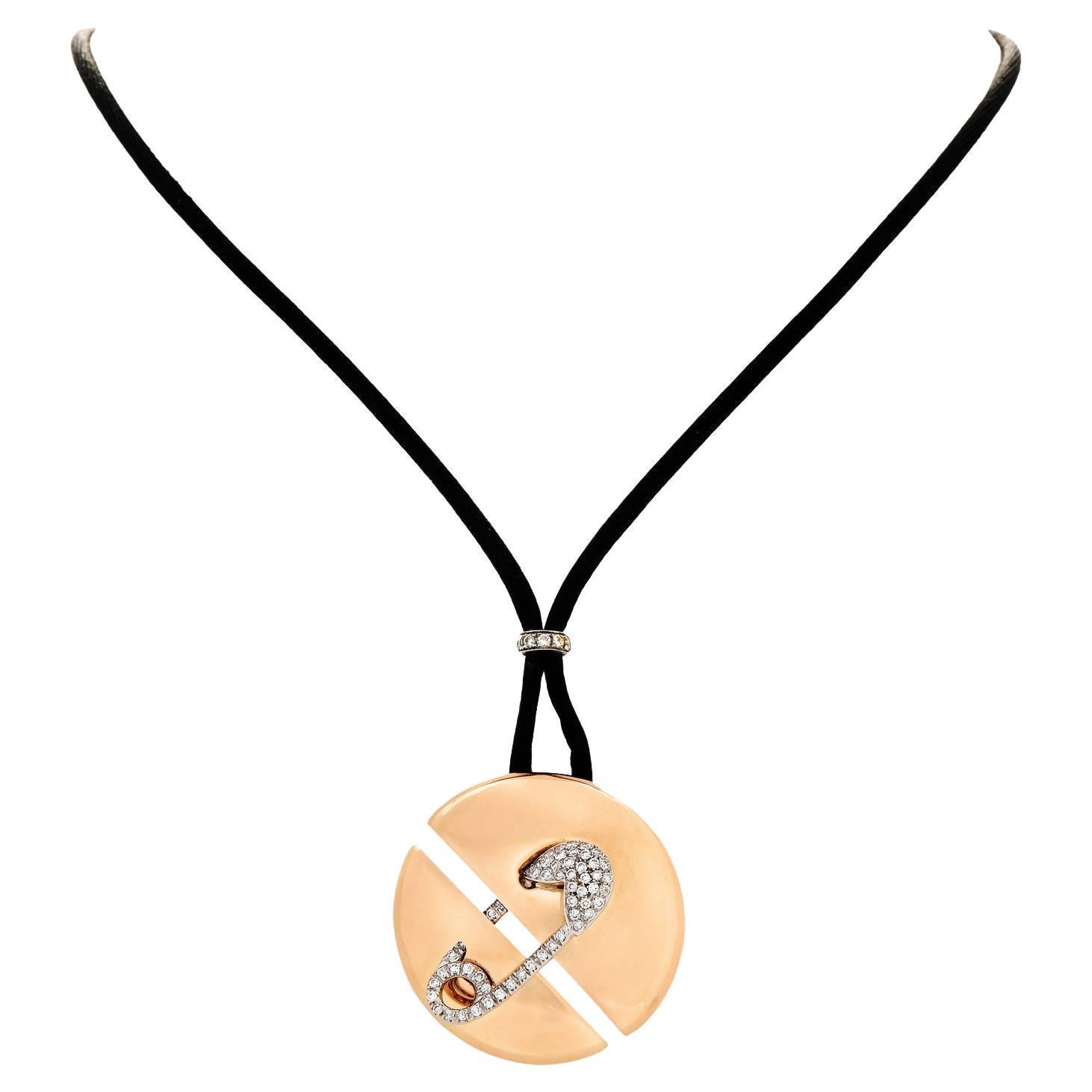 Carrara Y Carrara Diamond 18k Gold Medallion Safety Pin Pendant Necklace at  1stDibs