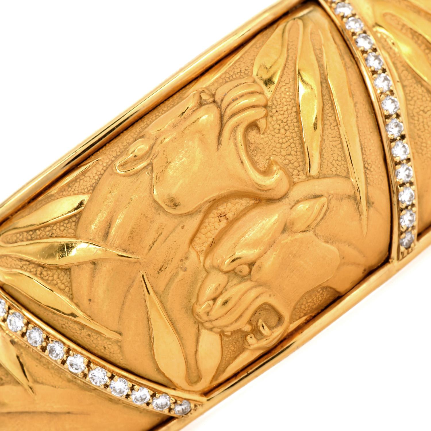 Carrera y Carrera Diamond 18K Mosaico  Bracciale con pantera In condizioni ottime in vendita a Miami, FL