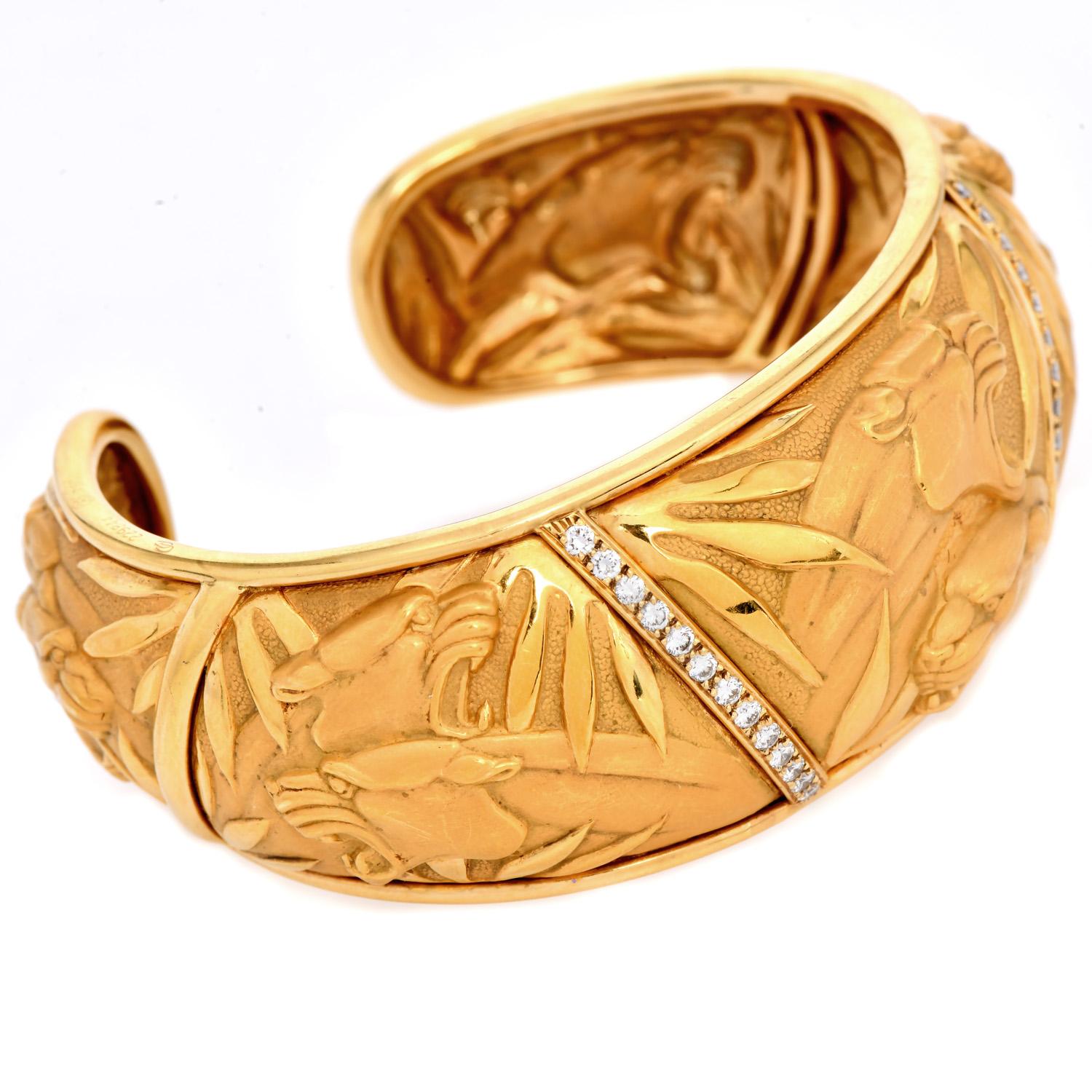  Carrera Y Carrera Diamond 18K Mosaico  Panther Cuff Bracelet For Sale 1