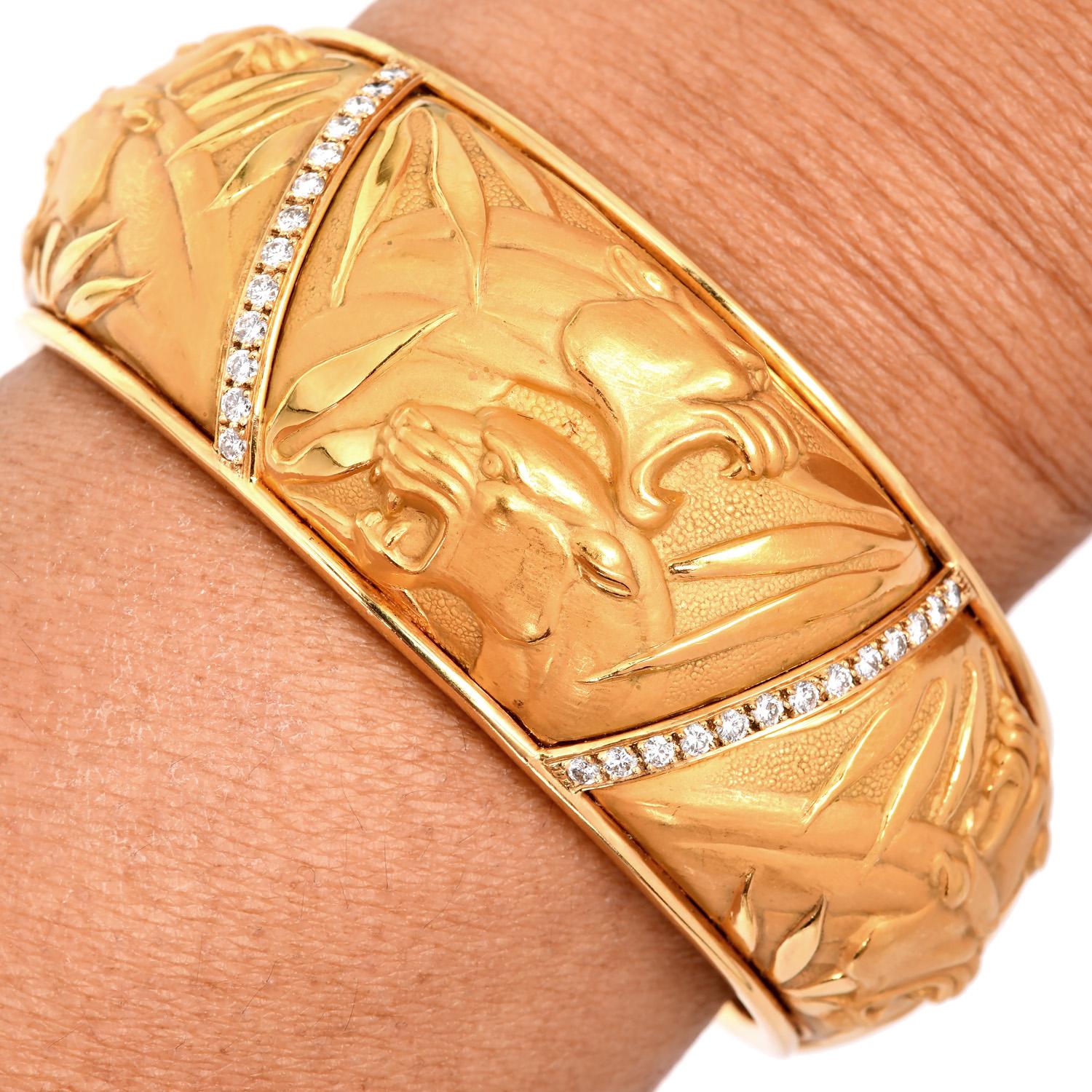 Carrera y Carrera Diamond 18K Mosaico  Bracciale con pantera in vendita 4