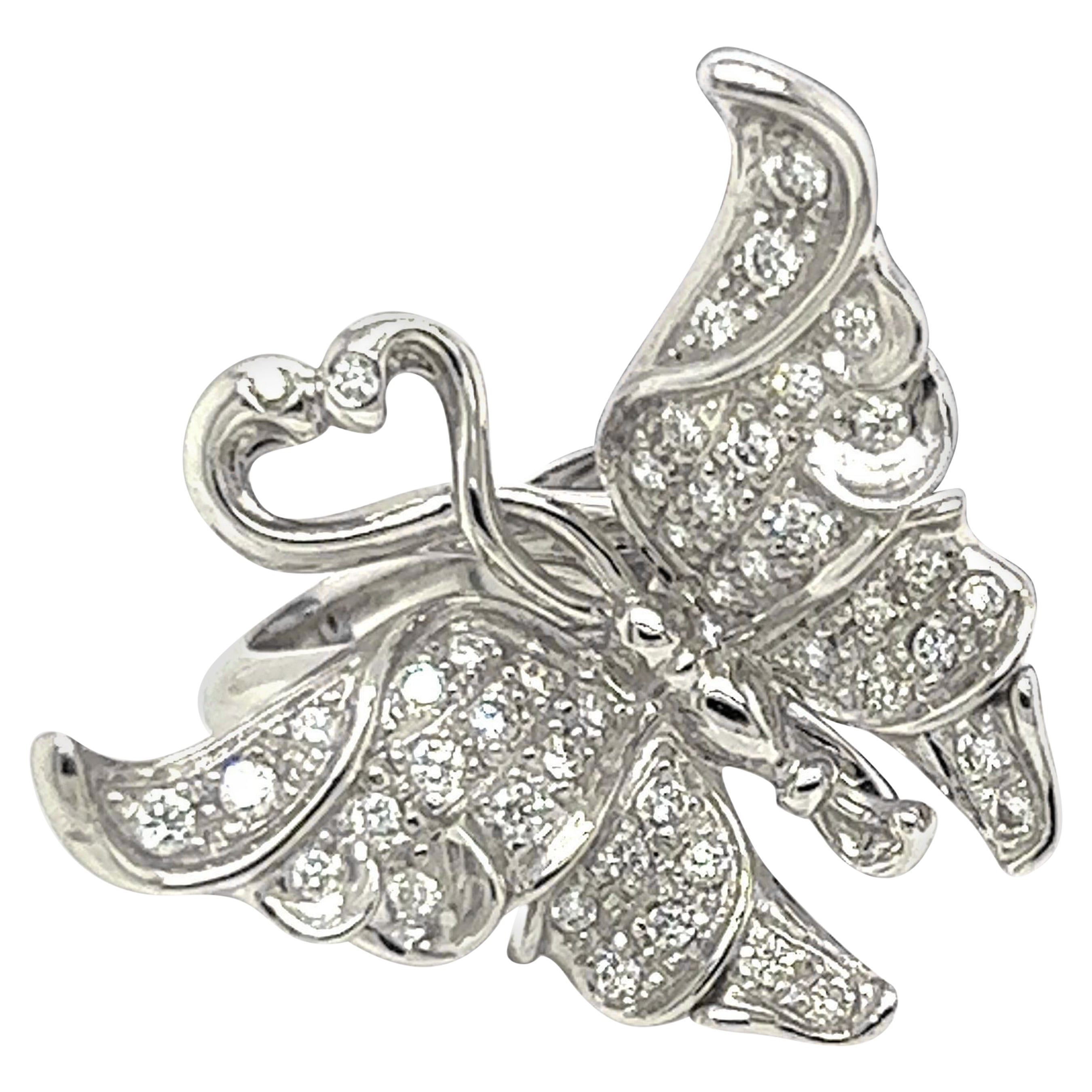 Carrera y Carrera Bague papillon fantaisie en or blanc 18 carats et diamants - Taille 6,5