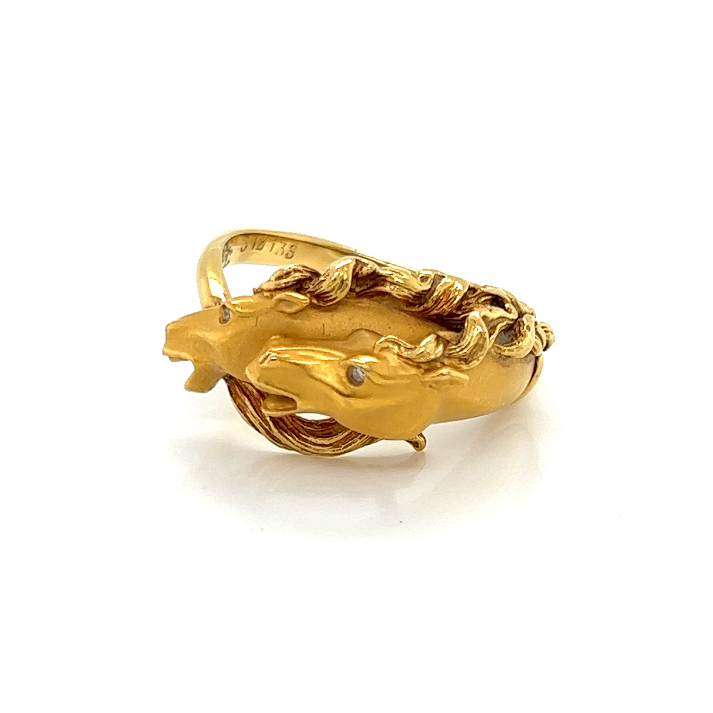 Carrera y Carrera Diamond 18k Yellow Gold Double Horses Ring For Sale