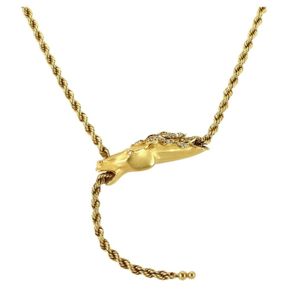 Carrara Y Carrara Diamond 18k Yellow Gold Horse Pendant Rope Necklace For Sale