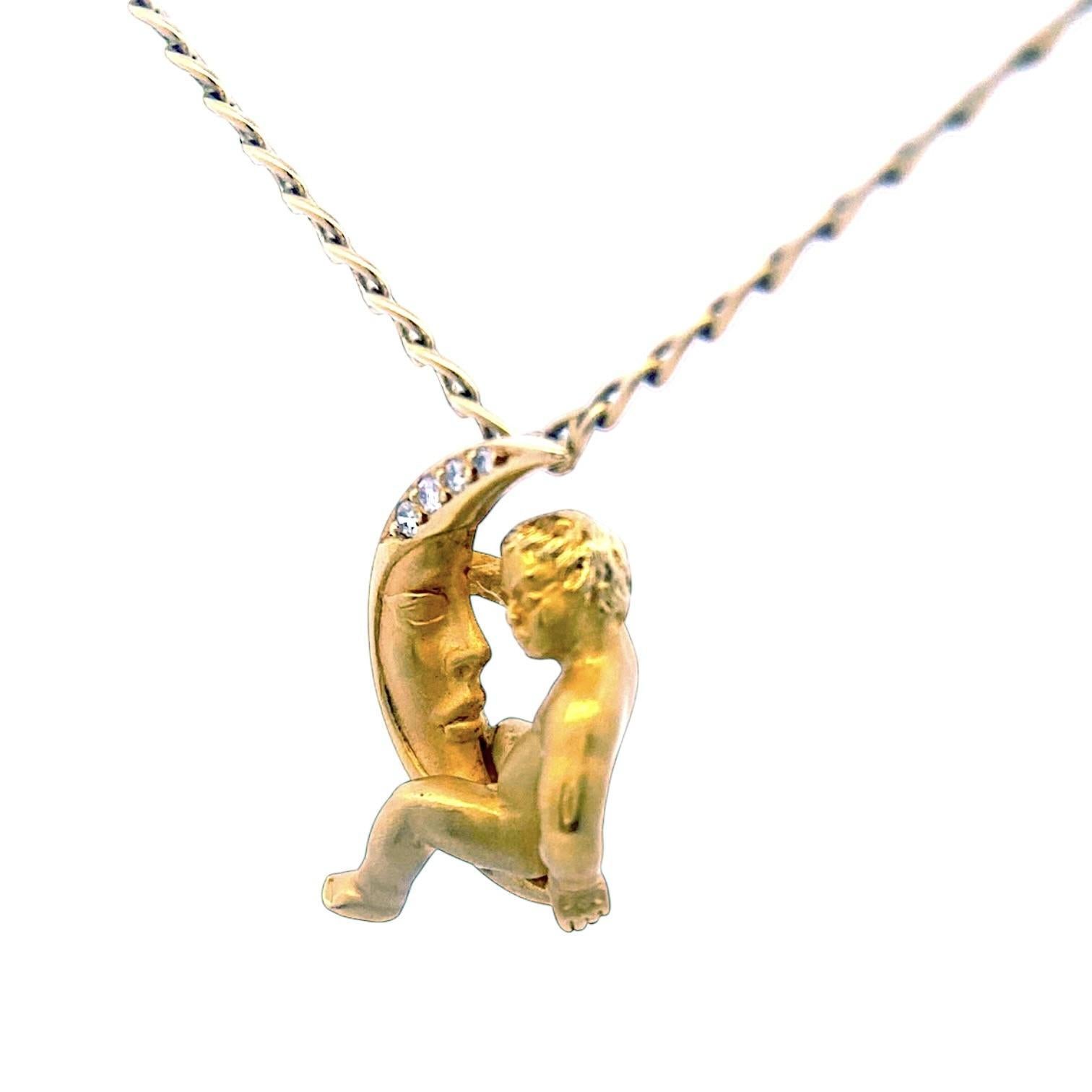 Contemporain Collier à chaîne avec pendentif Child Child en or jaune 18 carats Carrera y Carrera Diamond en vente