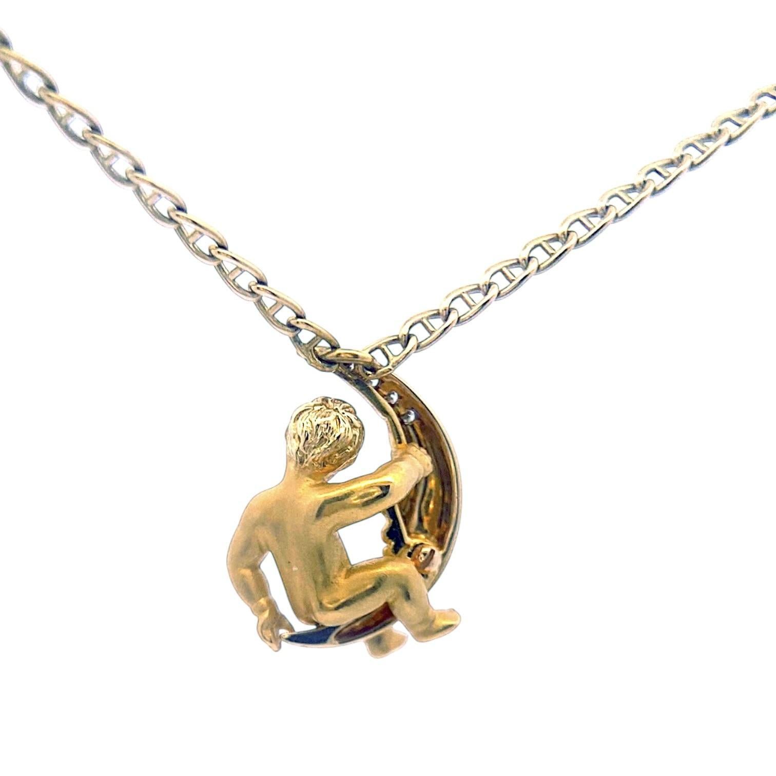 Taille brillant Collier à chaîne avec pendentif Child Child en or jaune 18 carats Carrera y Carrera Diamond en vente
