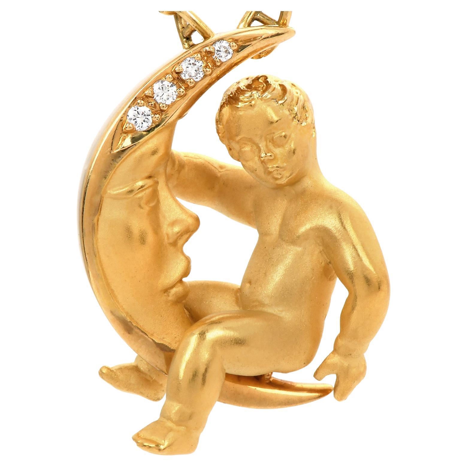 Carrera Y Carrera, collier pendentif en or jaune 18 carats avec diamants pour enfant en vente