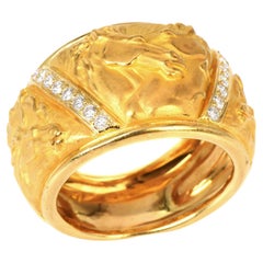 Anello Cavallo Mosaico in Oro Giallo 18K Carrera y Carrera con Diamante