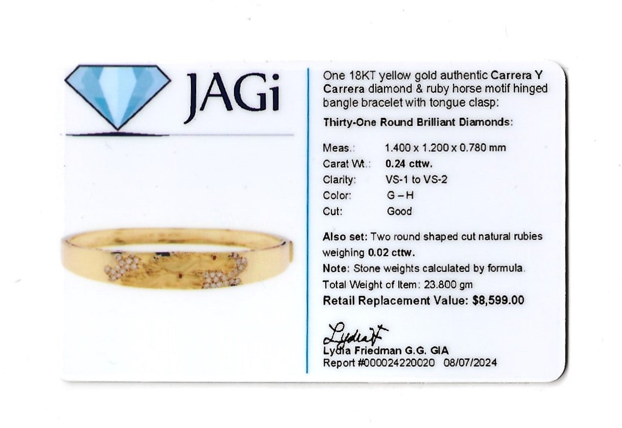 Carrera y Carrera Diamond and Ruby Horse Motif Bangle Bracelet in 18 Karat Gold 5