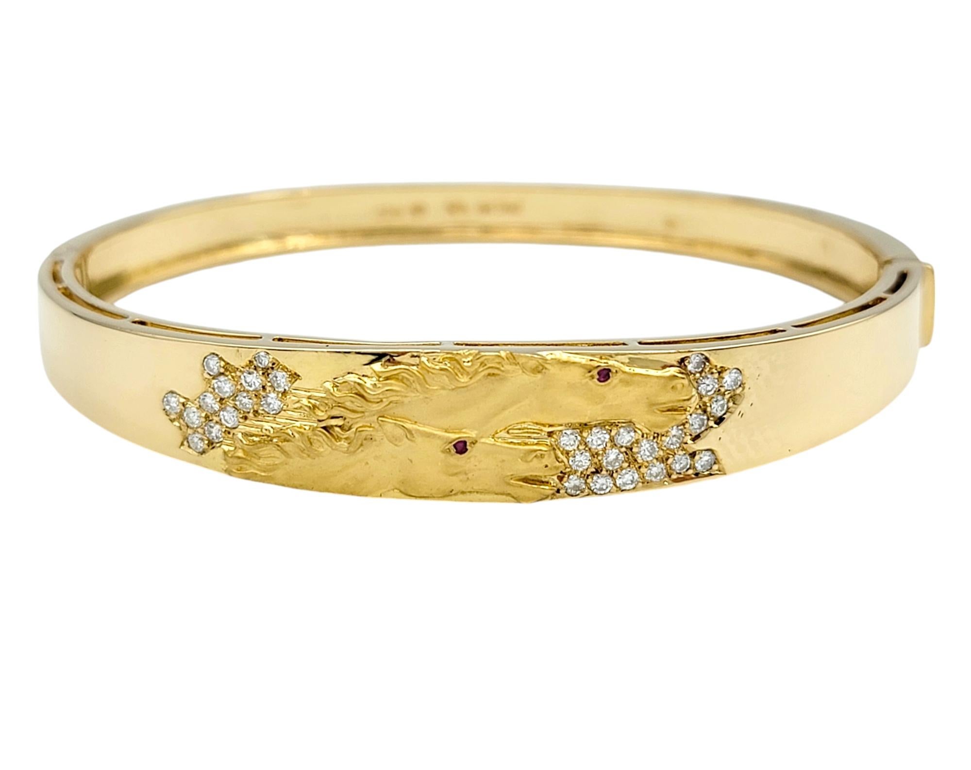 Contemporary Carrera y Carrera Diamond and Ruby Horse Motif Bangle Bracelet in 18 Karat Gold