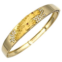 Carrera y Carrera Diamond and Ruby Horse Motif Bangle Bracelet in 18 Karat Gold