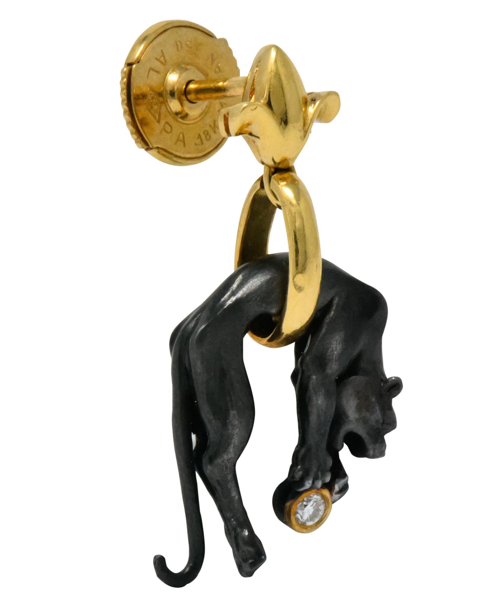 Contemporary Carrera y Carrera Diamond Anodized 18 Karat Gold Drop Panther Earrings