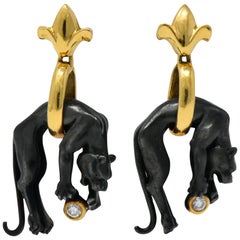 Carrera y Carrera Diamond Anodized 18 Karat Gold Drop Panther Earrings