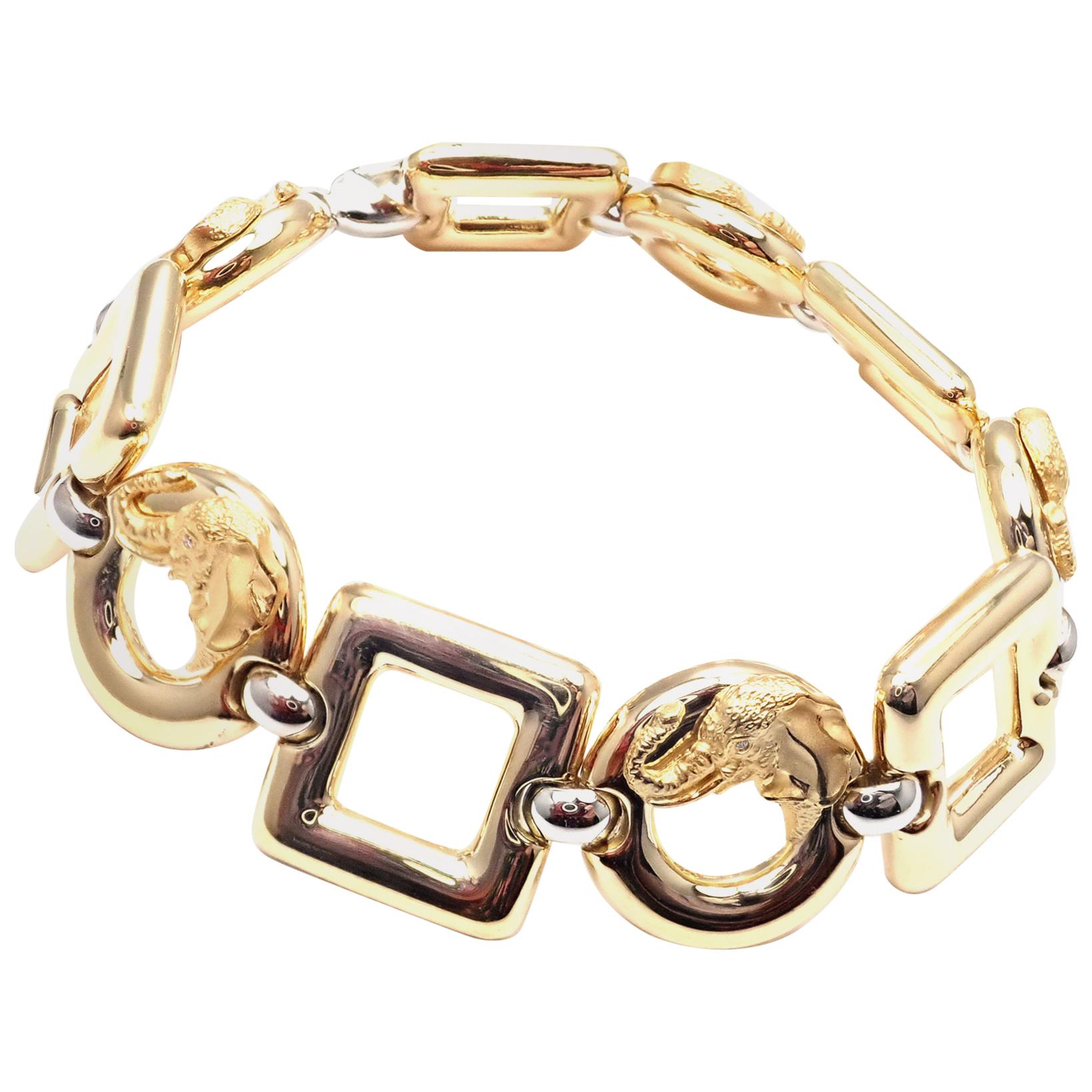 Carrera Y Carrera Diamond Elephant Yellow and White Gold Link Bracelet For Sale