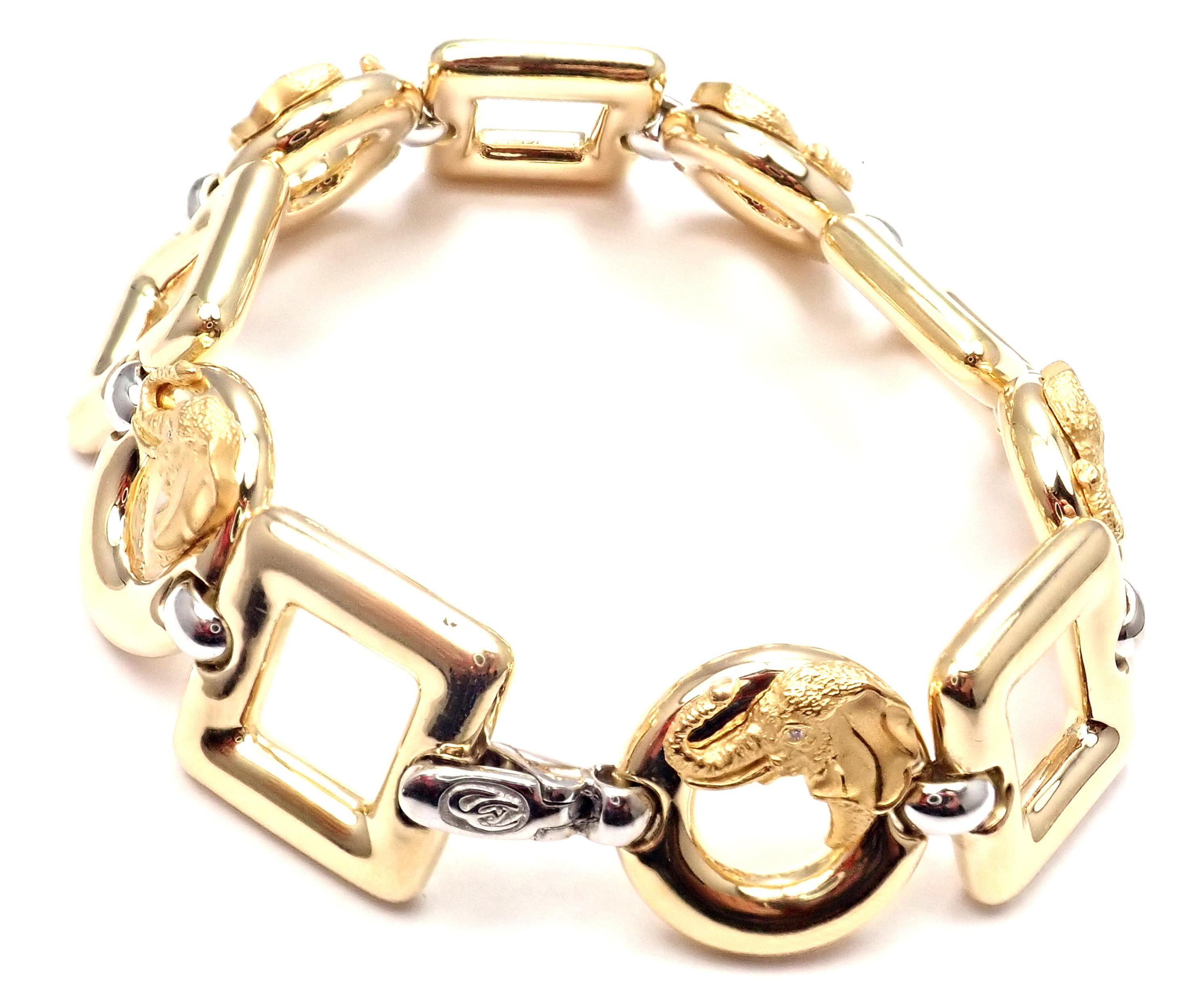 Brilliant Cut Carrera Y Carrera Diamond Elephant Yellow and White Gold Link Bracelet For Sale