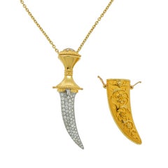 Carrera y Carrera Diamond Encrusted Dagger and Sheath Gold Pendant