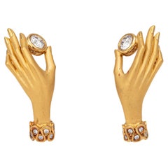 Carrera y Carrera Diamond Hand Earrings COA Estate 18k Yellow Gold Jewelry