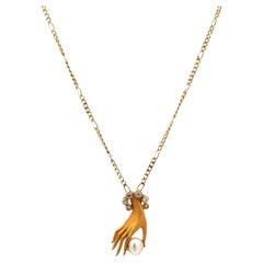 Carrera Y Carrera Diamond Las Manos Hand With Pearl Pendant Necklace Vintage 18K