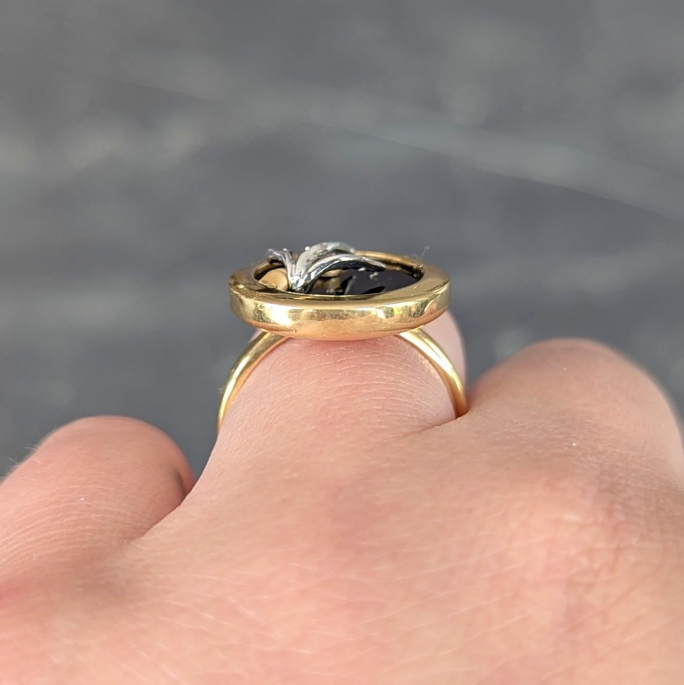 Carrera y Carrera Diamond Onyx 18 Karat Gold Baile de Bambú Signet Bamboo Ring im Angebot 4