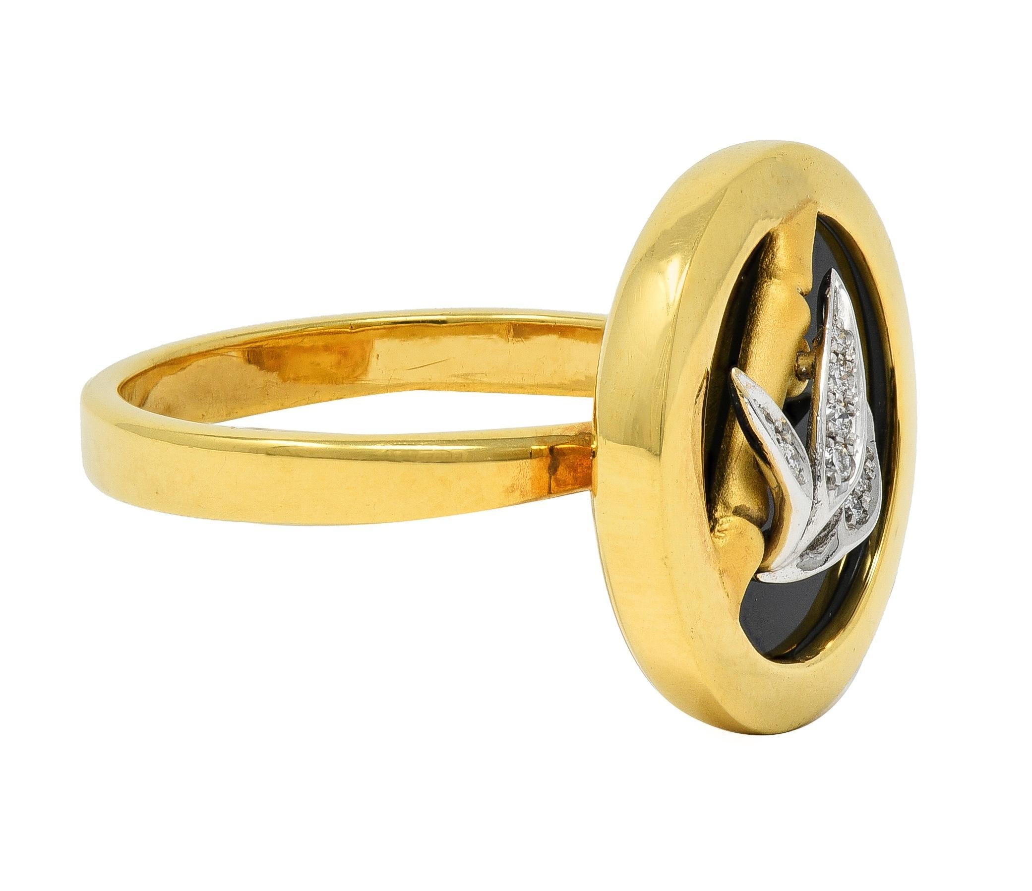 Carrera y Carrera Diamond Onyx 18 Karat Gold Baile de Bambú Signet Bamboo Ring (Zeitgenössisch) im Angebot