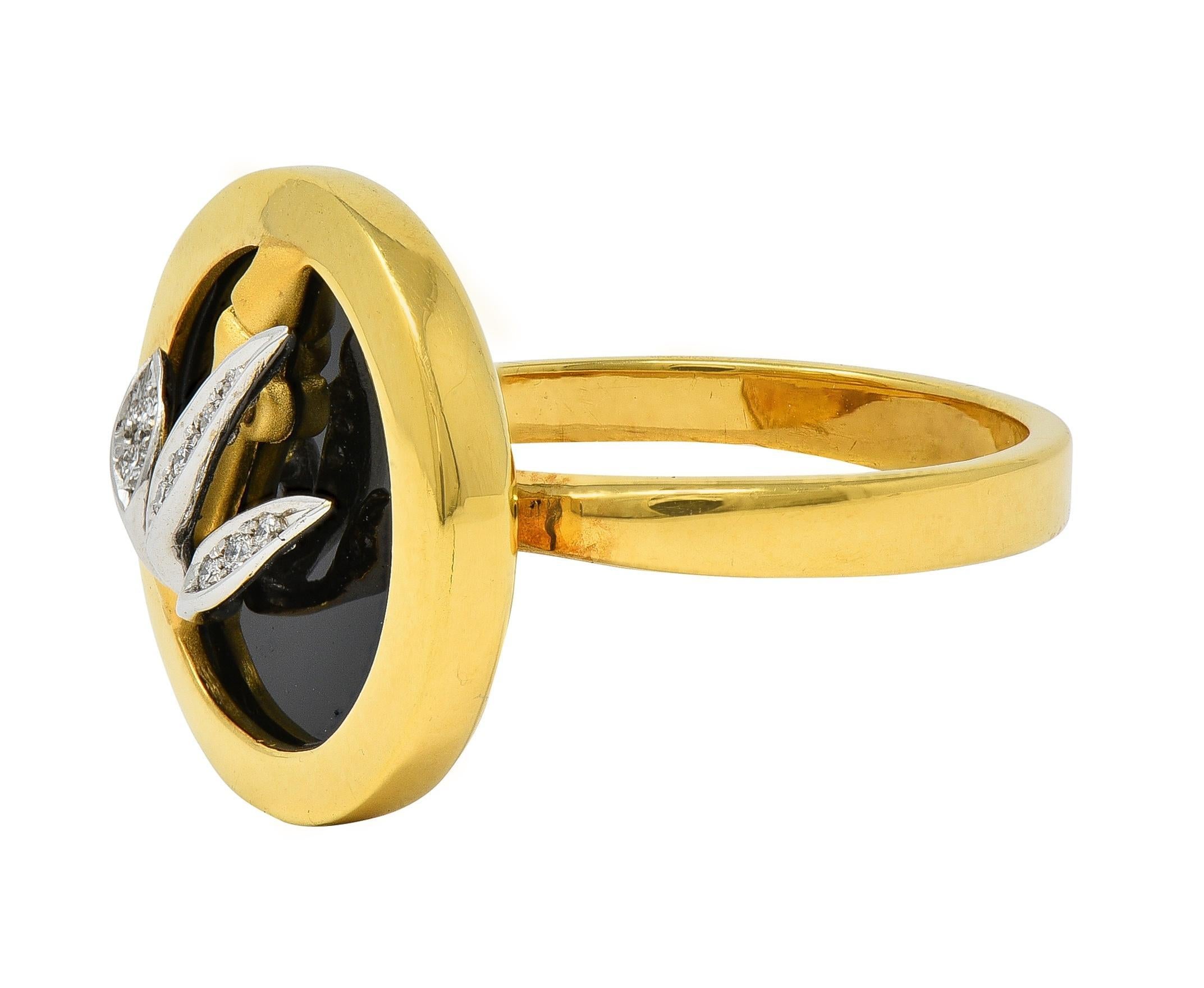 Carrera y Carrera Diamond Onyx 18 Karat Gold Baile de Bambú Signet Bamboo Ring für Damen oder Herren im Angebot