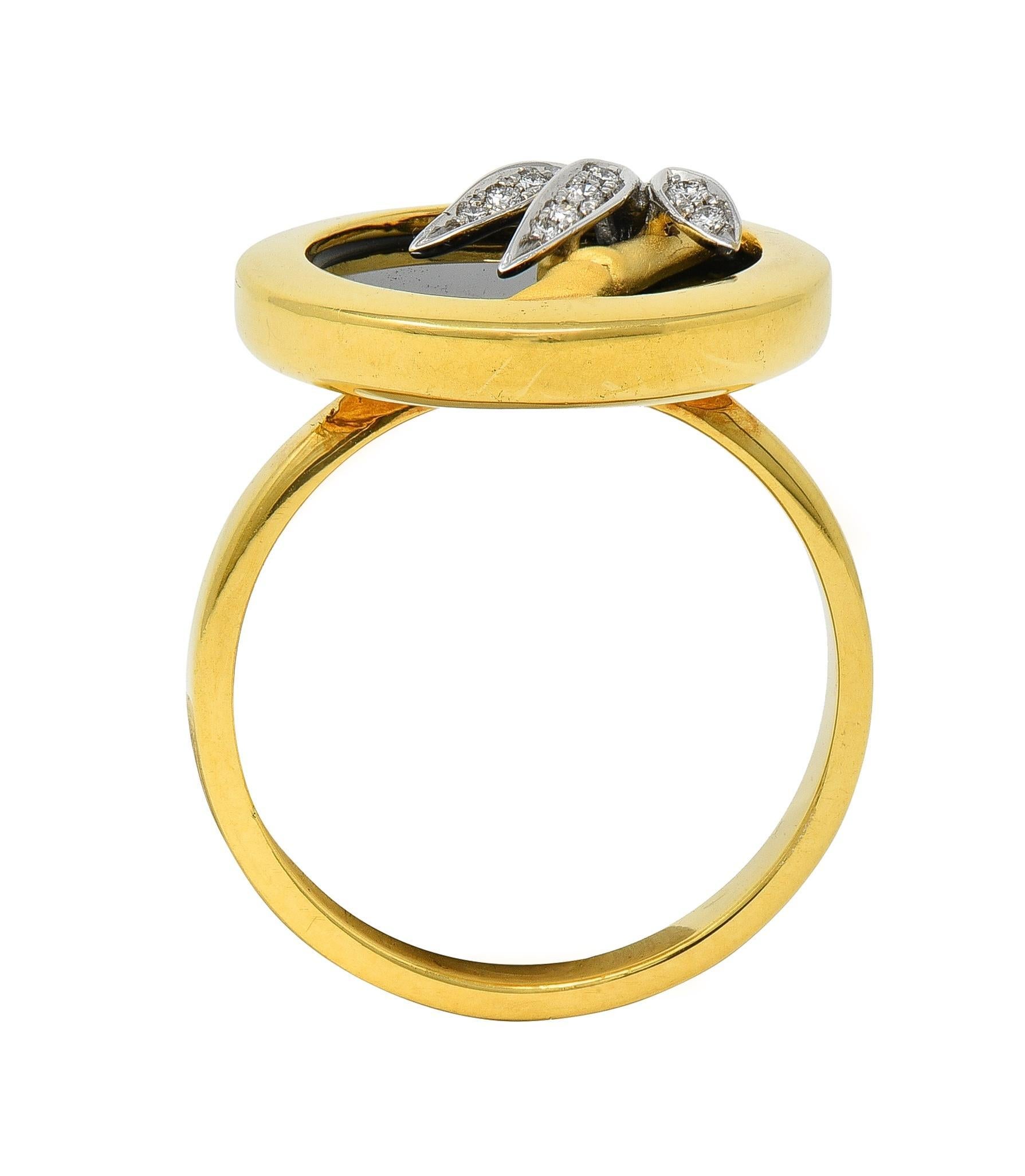 Carrera y Carrera Diamond Onyx 18 Karat Gold Baile de Bambú Signet Bamboo Ring im Angebot 2