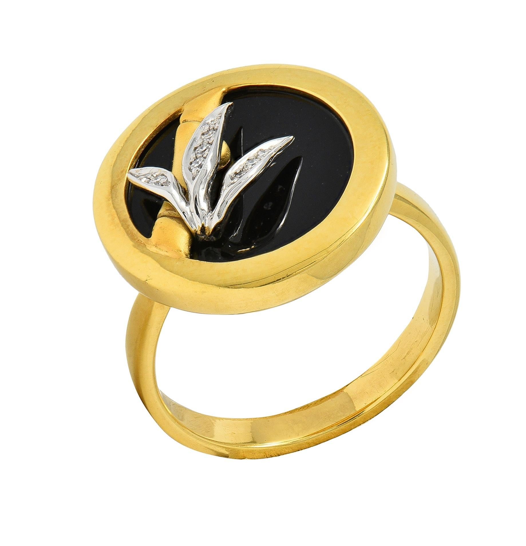 Carrera y Carrera Diamond Onyx 18 Karat Gold Baile de Bambú Signet Bamboo Ring im Angebot 3