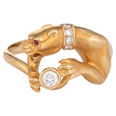 Carrera y Carrera Diamond Panther Ring Estate 18k Yellow Gold 10 Cat Jewelry