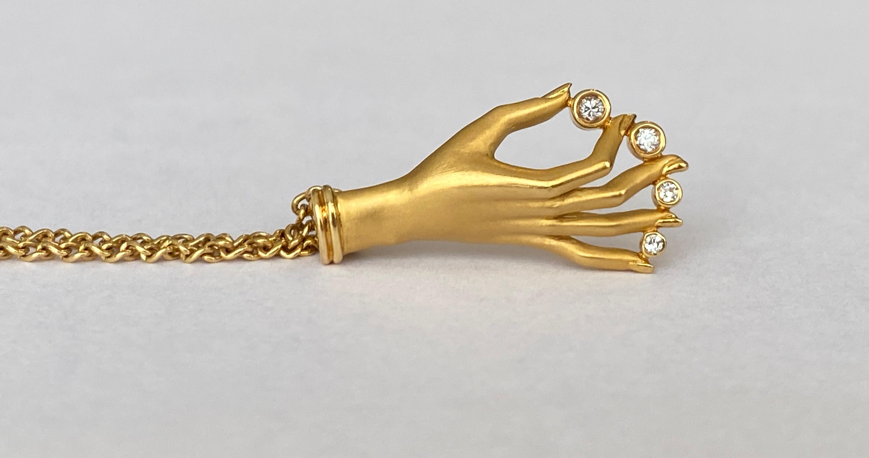 Carrera y Carrera Diamant-Anhänger-Halskette mit Handmotiv K18 Gelbgold Damen