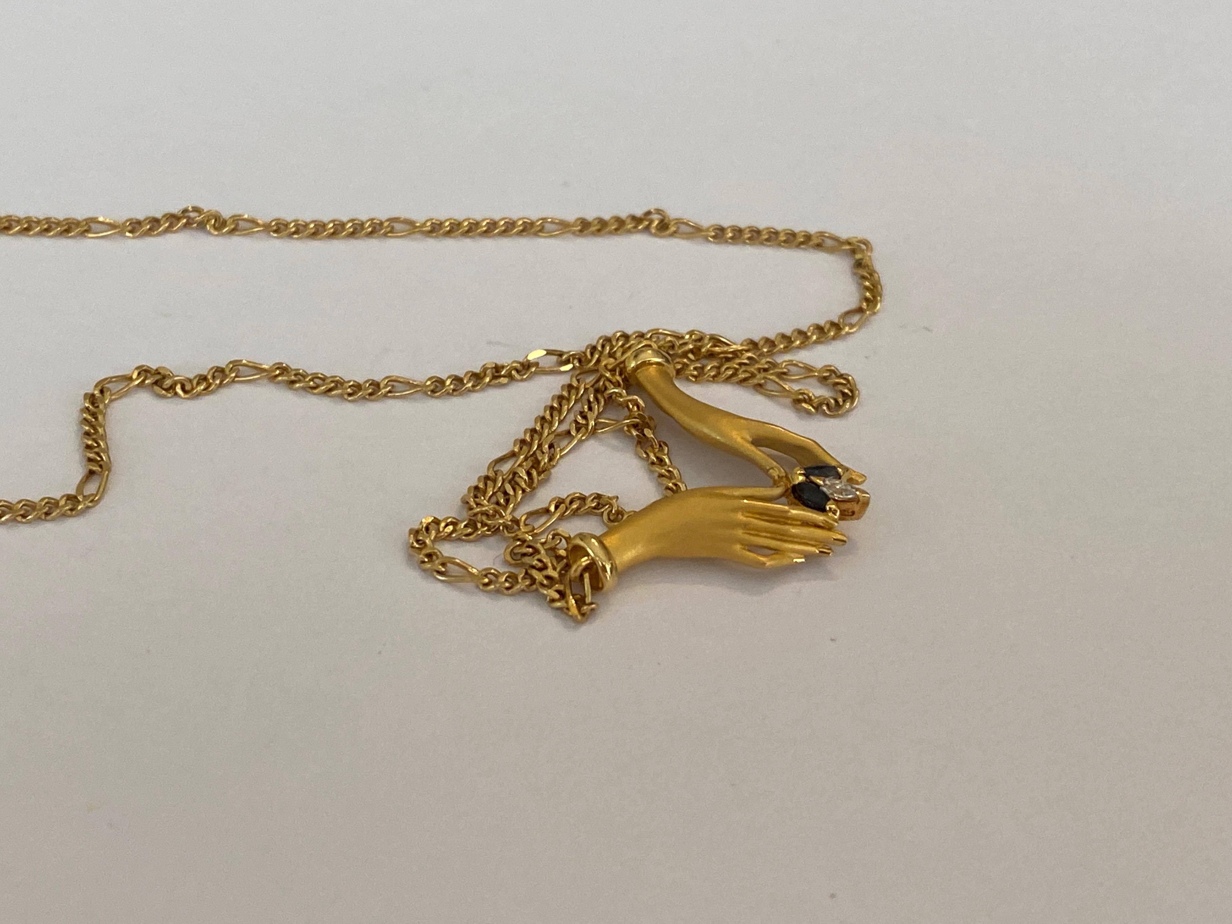Carrera y Carrera Diamant-Anhänger Saphir-Halskette Handmotiv K18 Gelbgold 5