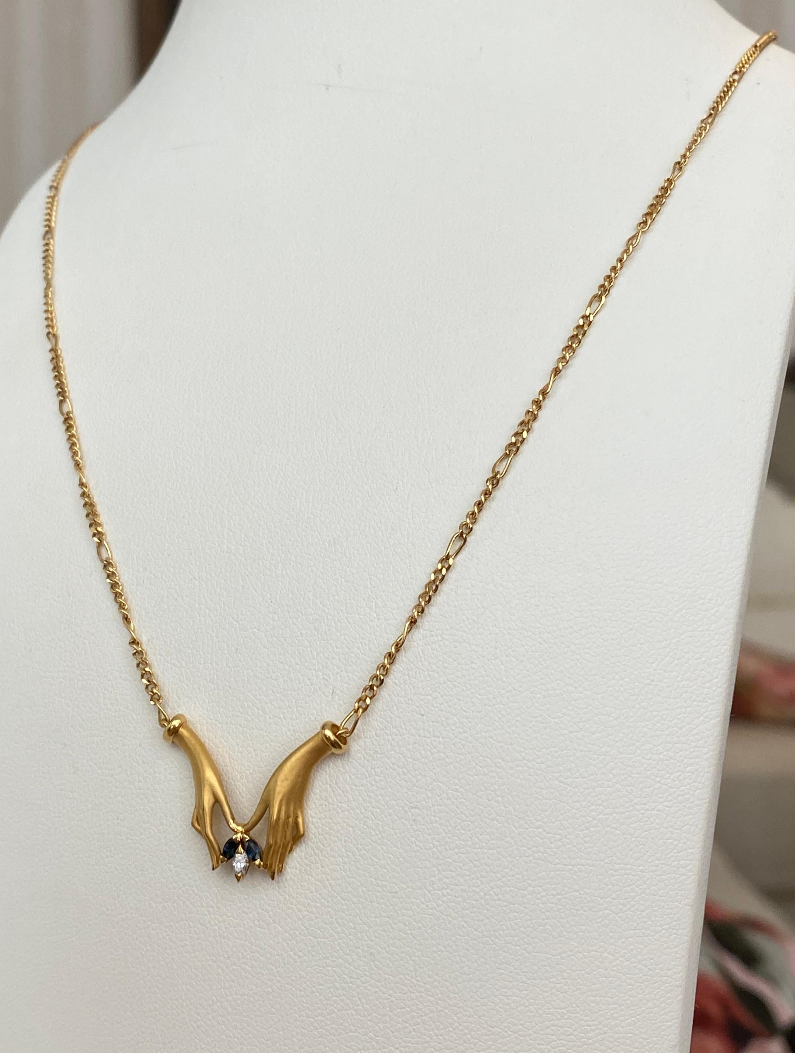 Carrera y Carrera Diamant-Anhänger Saphir-Halskette Handmotiv K18 Gelbgold (Marquiseschliff)