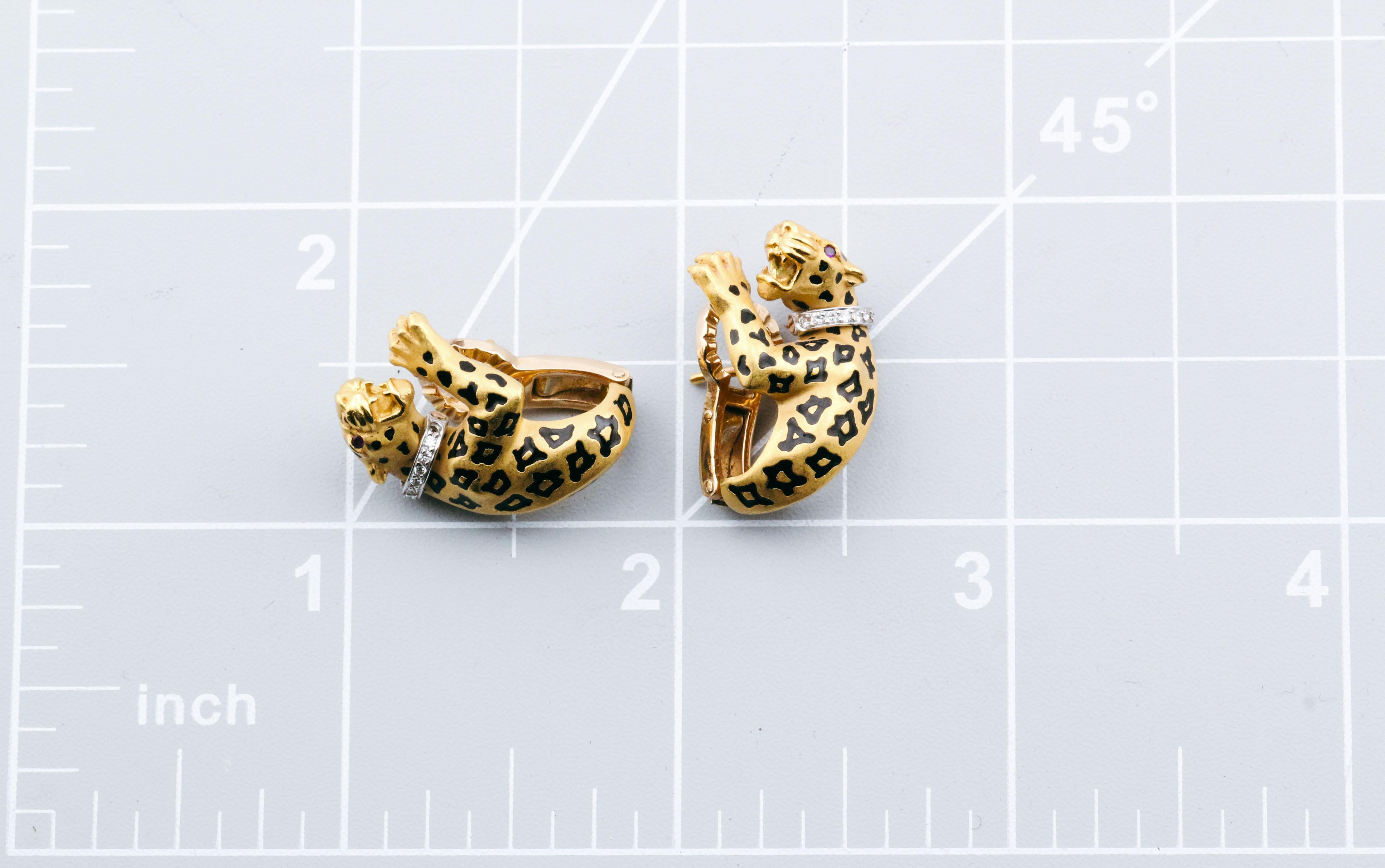 Carrera Y Carrera Diamond Ruby Enamel 18K Yellow Gold Panther Earrings 4