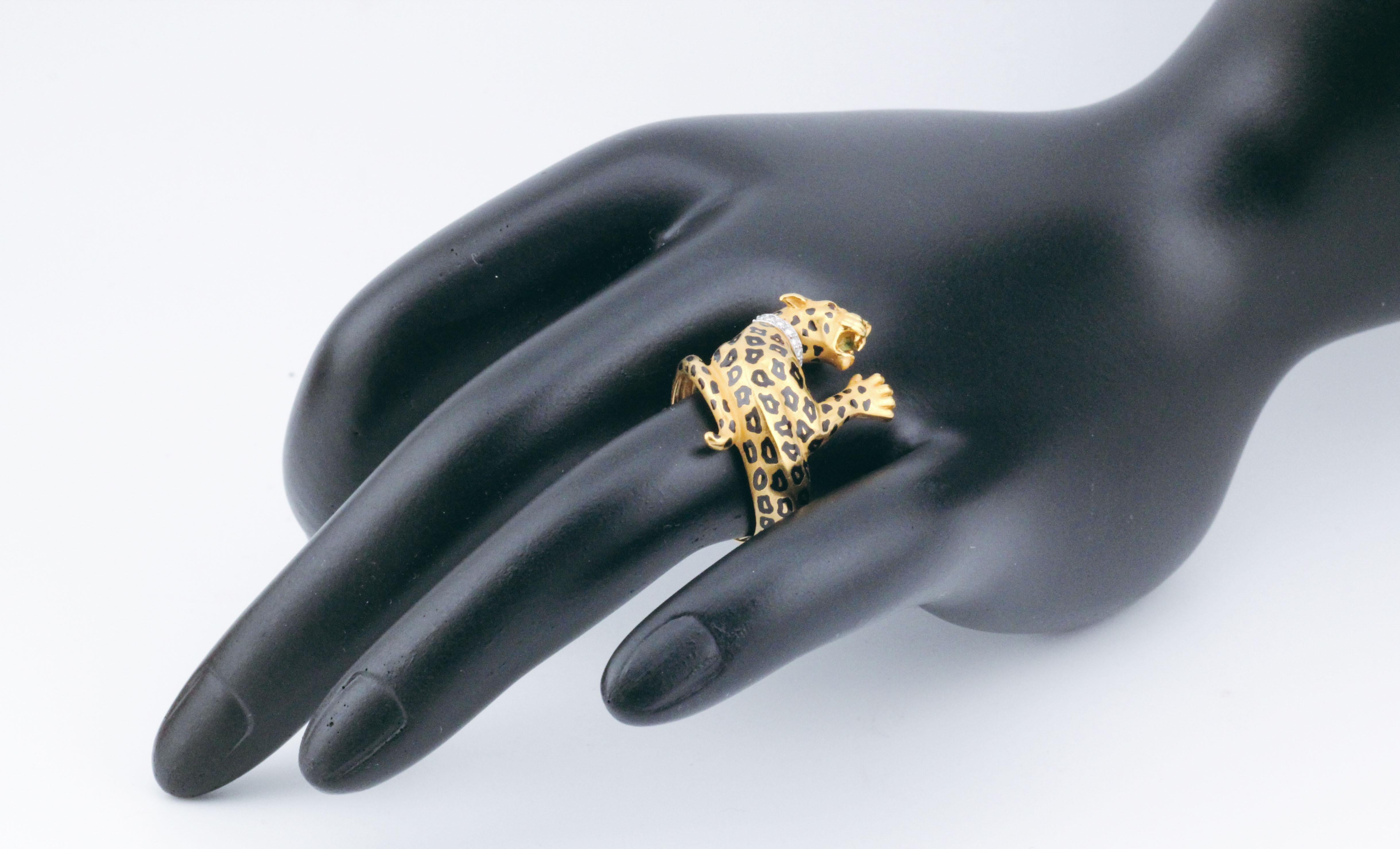 Carrera Y Carrera Diamond Ruby Enamel 18K Yellow Gold Panther Ring Size 6.5 5